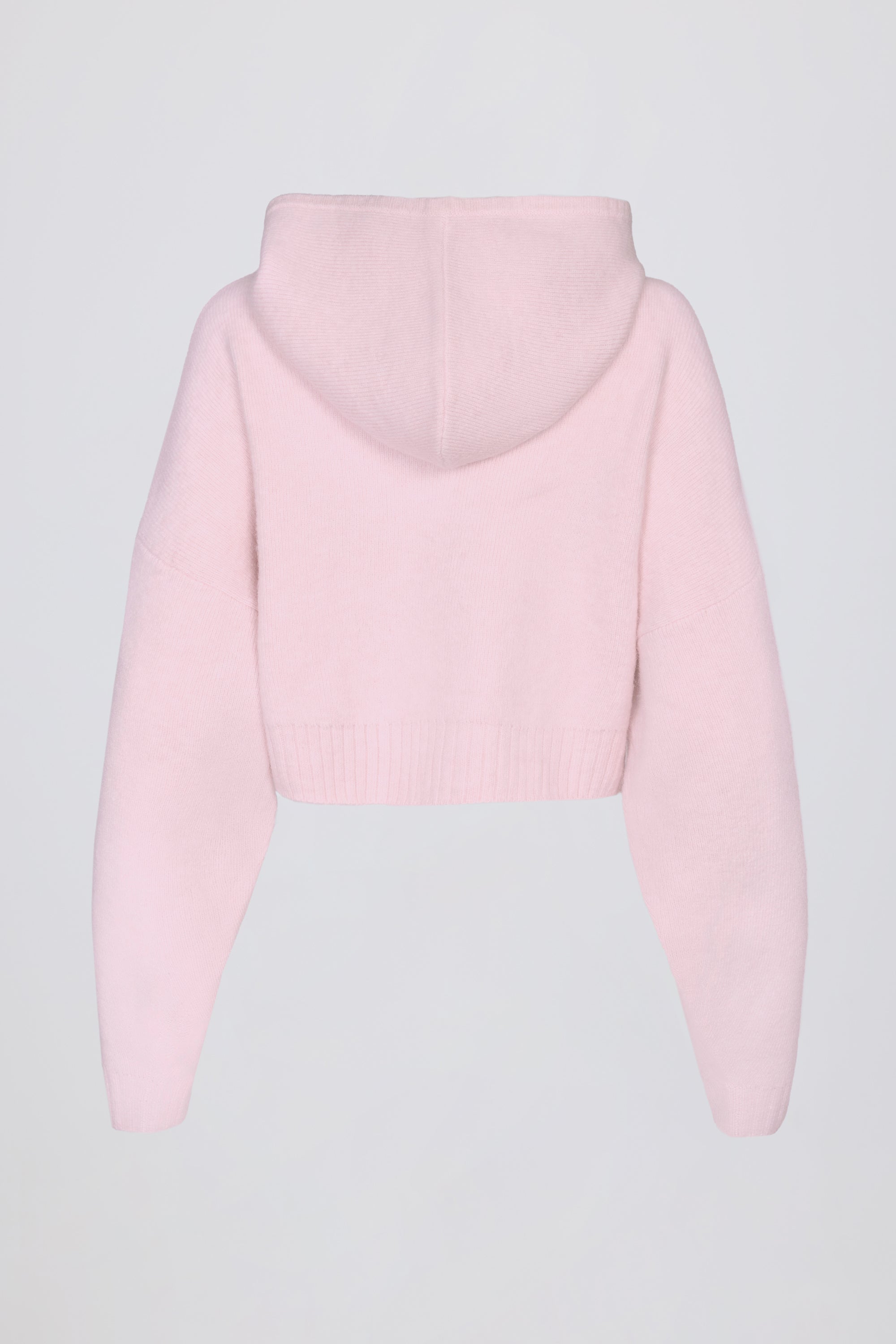 Soft Knit Zip-Up Cropped Hoodie in Soft Pink