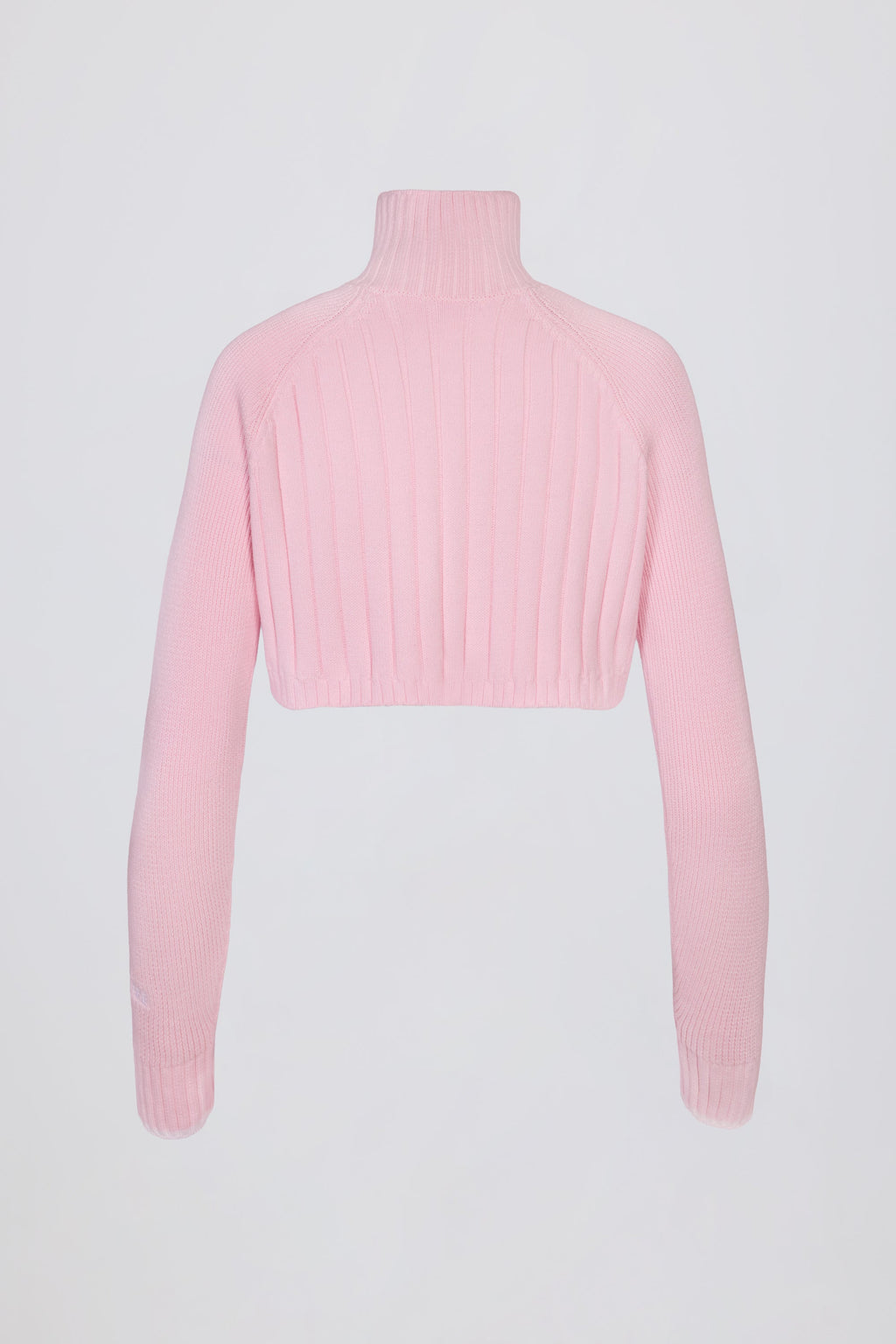 Ribbed Knit Quarter-Zip Cropped Jumper in Powder Pink