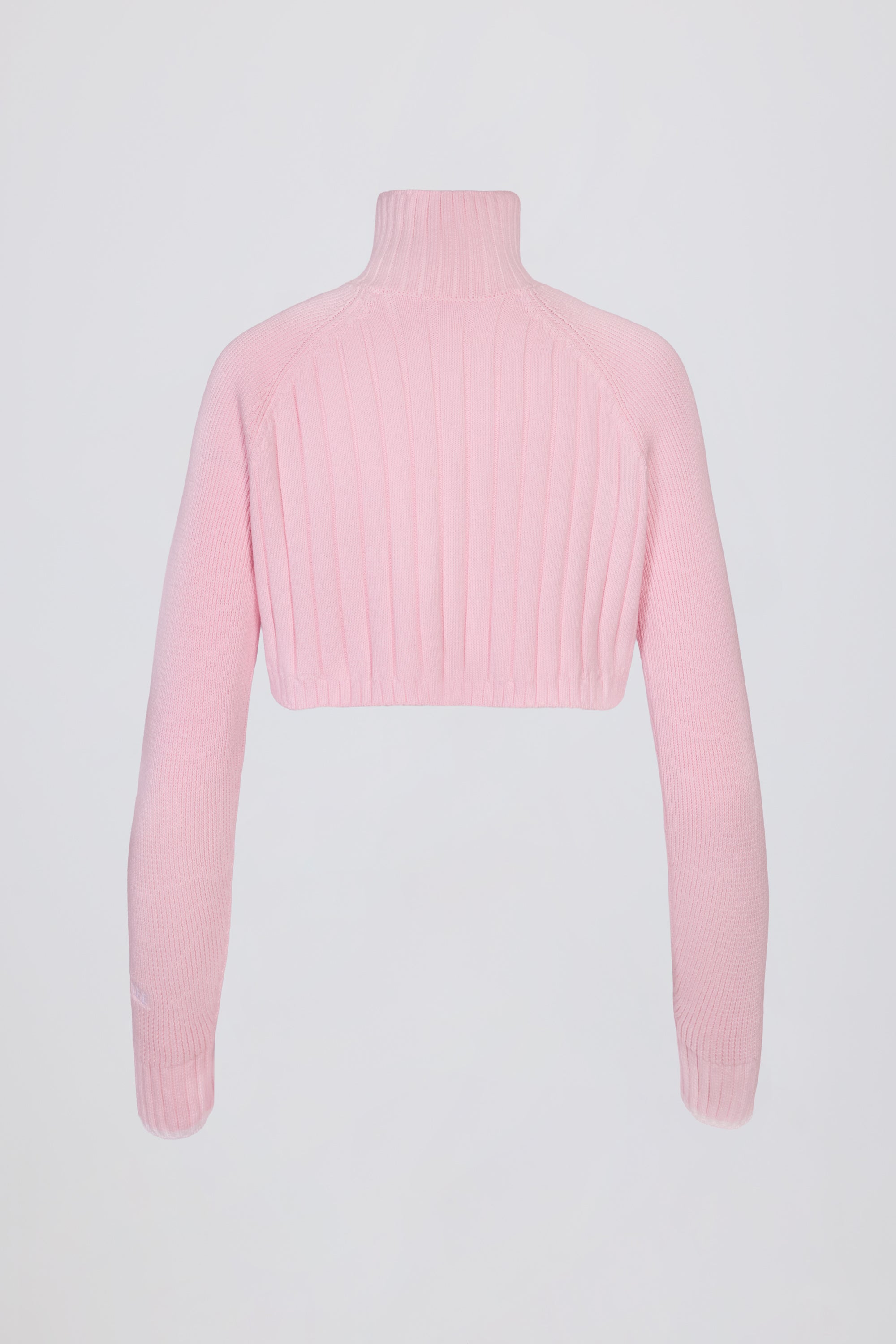 Ribbed Knit Quarter-Zip Cropped Jumper in Powder Pink