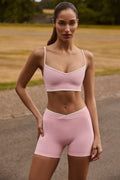 Soft Active Wrapover Contrast Mini Shorts in Powder Pink