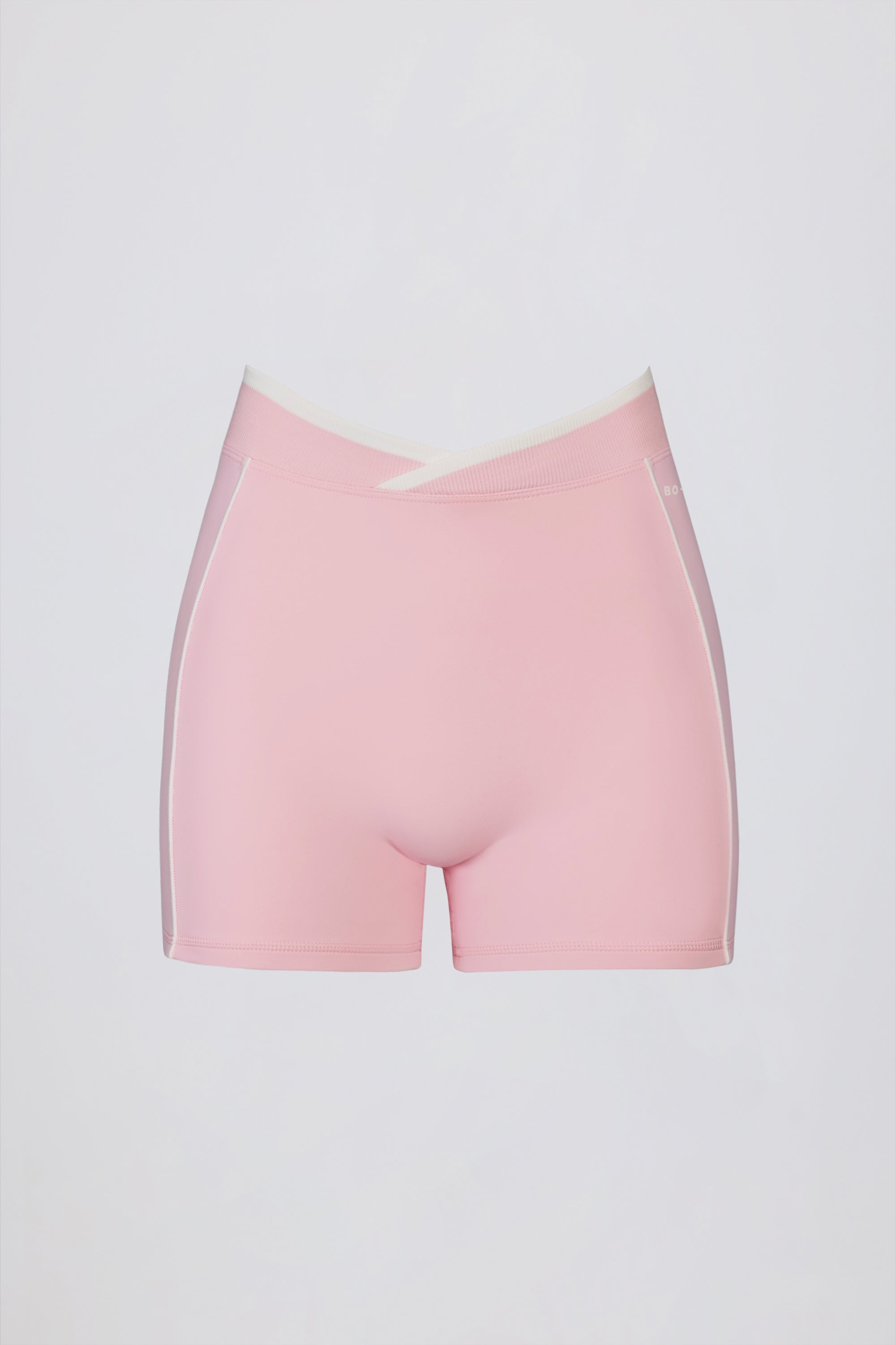 Soft Active Wrapover Contrast Mini Shorts in Powder Pink