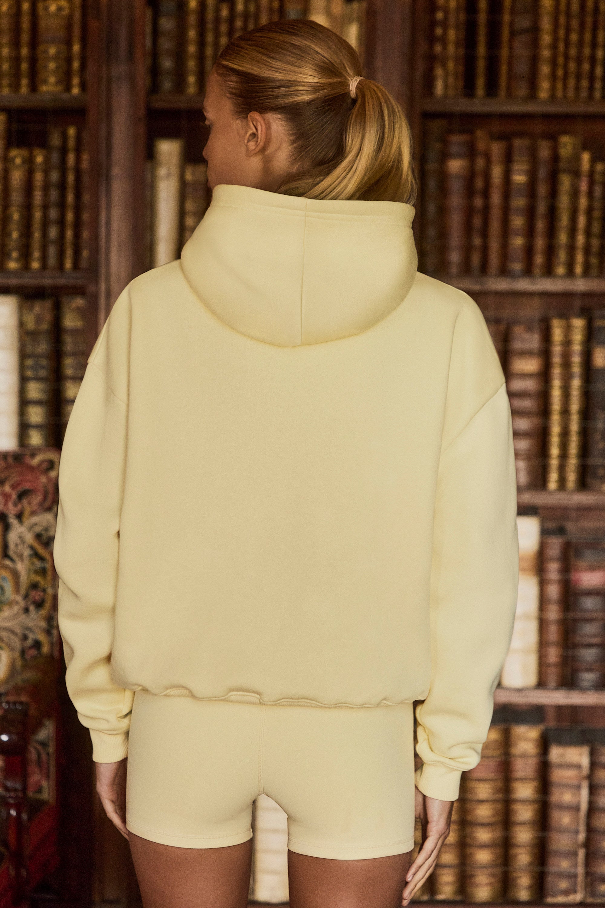 Embroidered Oversized Hoodie in Soft Yellow