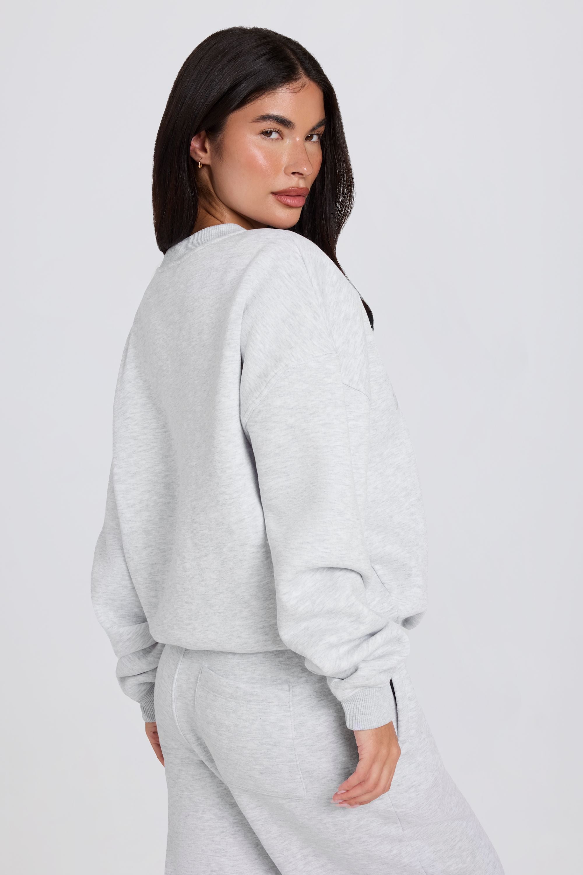 Oversized Crew-Neck Jumper in Grey Marl