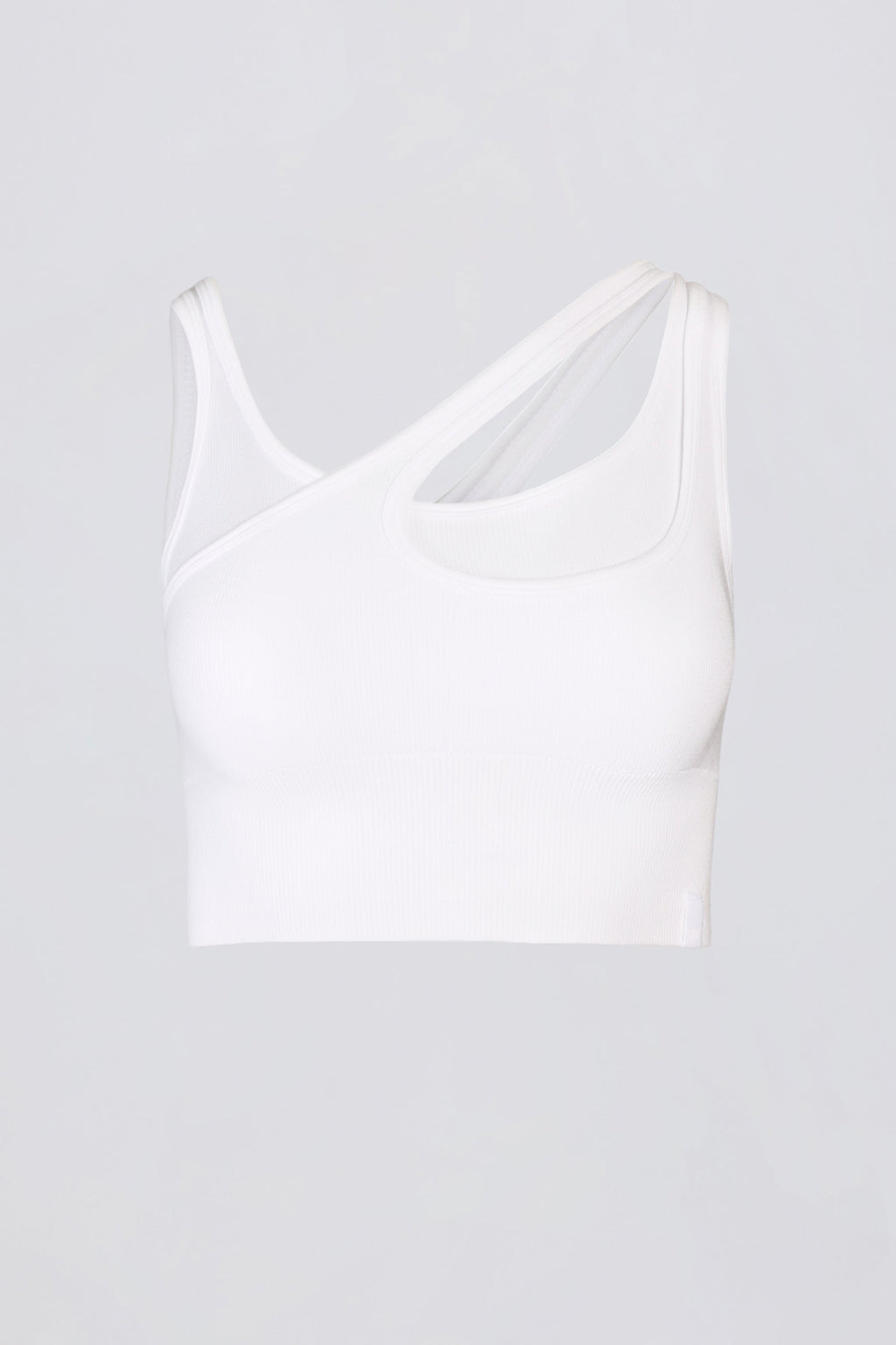 Seamless Soft Rib Asymmetric Sports Bra in White