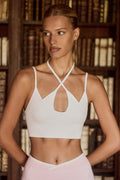 Seamless Soft Rib Crossover Sports Bra in White