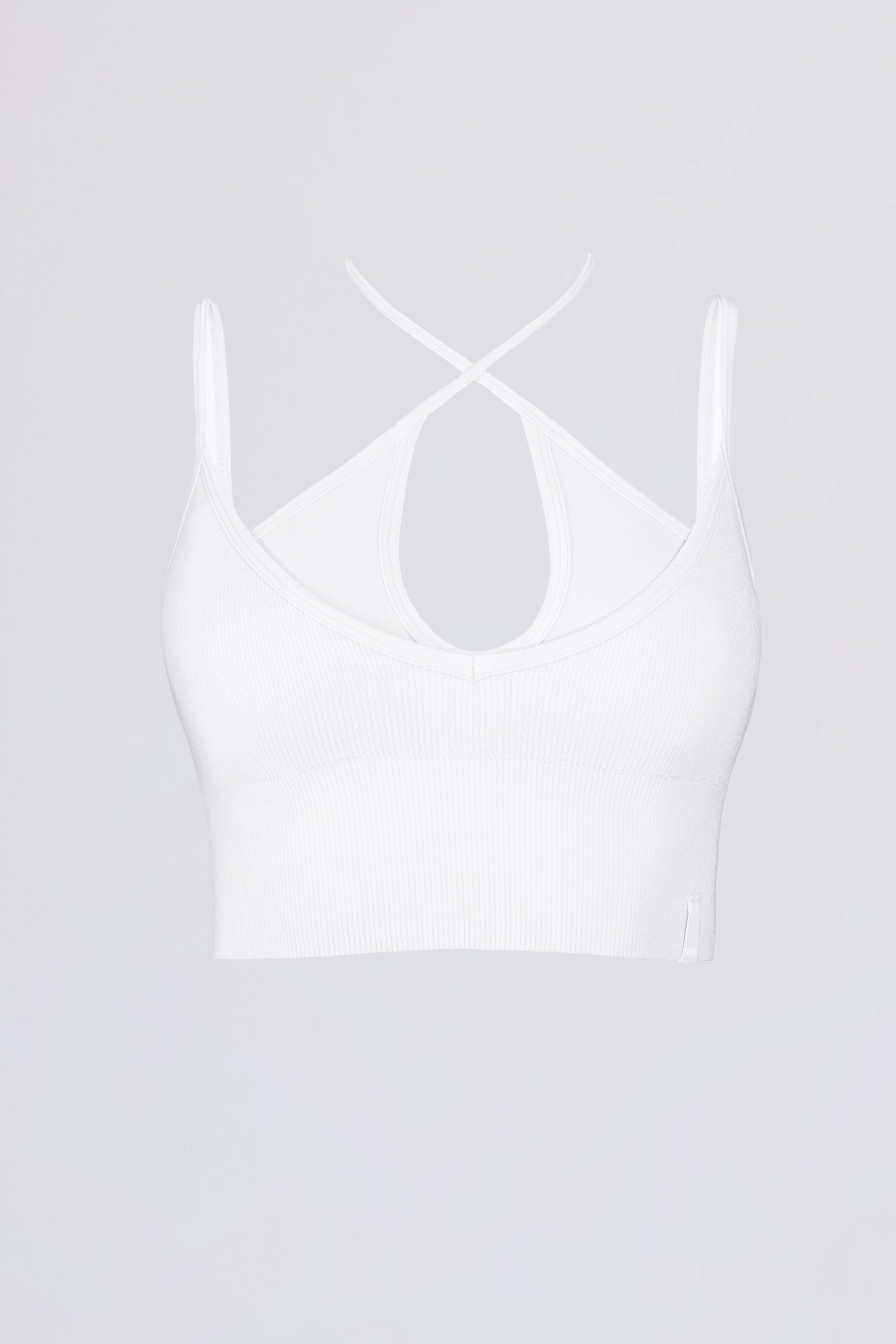 Seamless Soft Rib Crossover Sports Bra in White