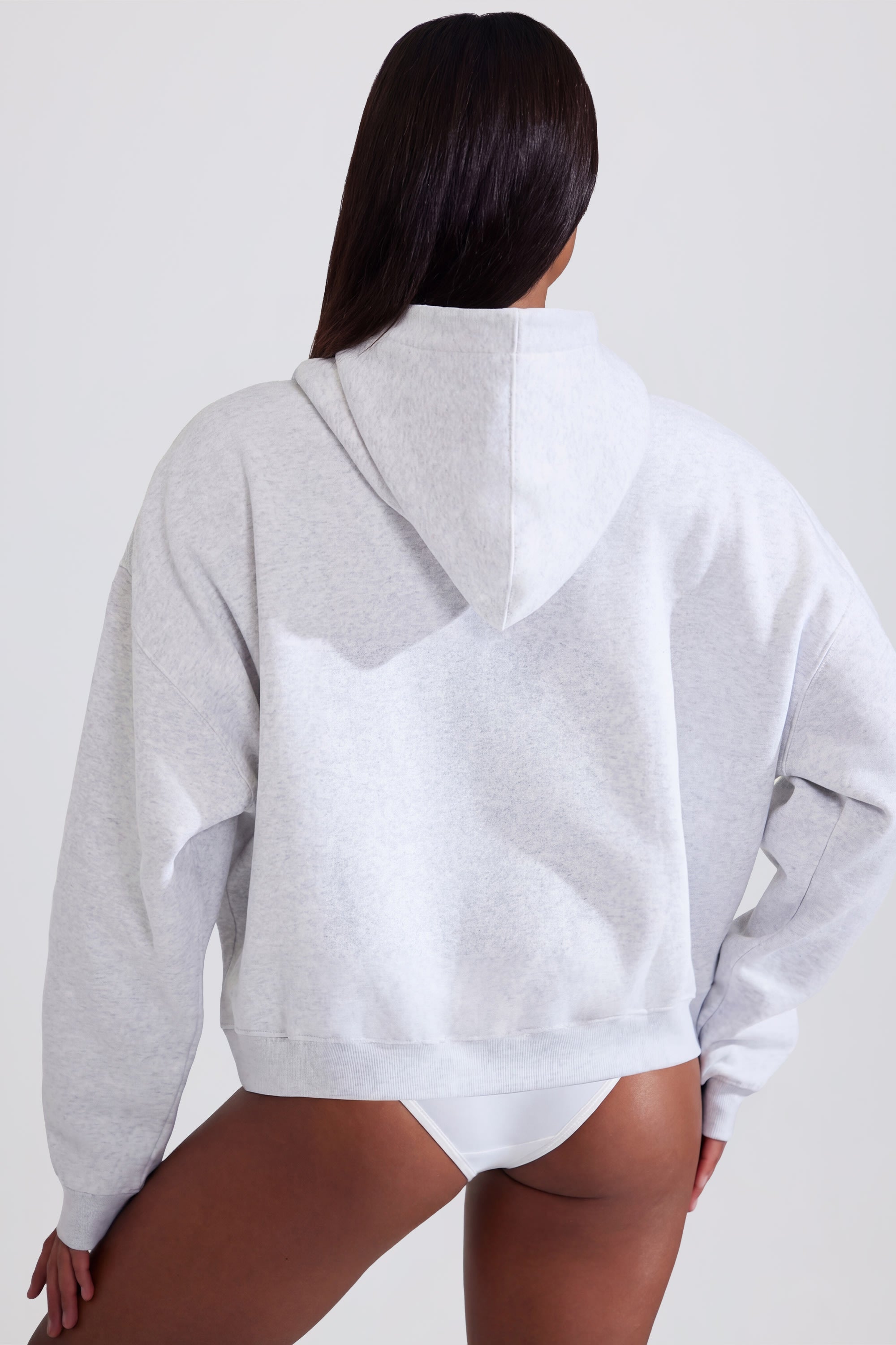 Soft Cotton Fleece Oversized Hoodie in Marl Grey