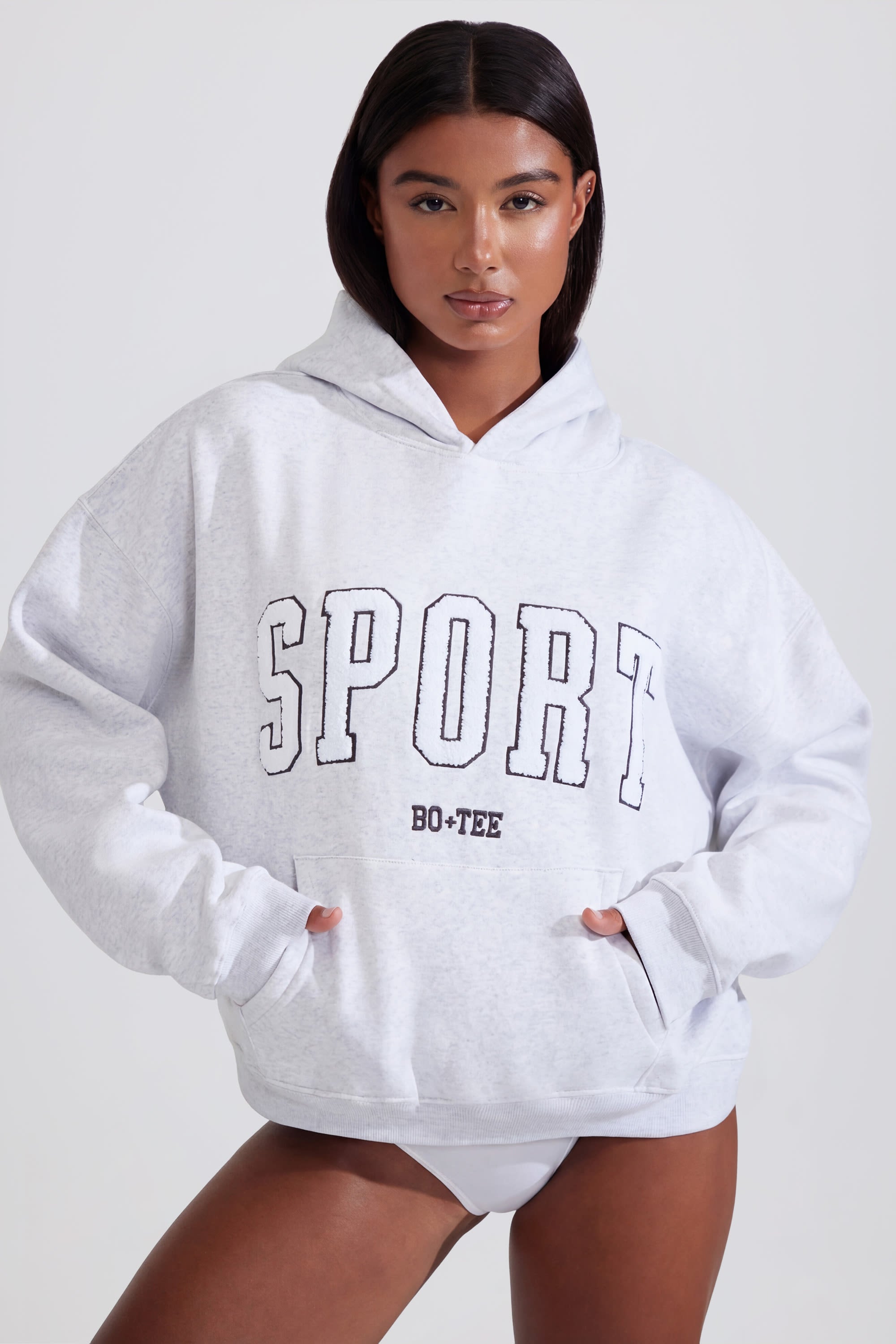 Soft Cotton Fleece Oversized Hoodie in Marl Grey