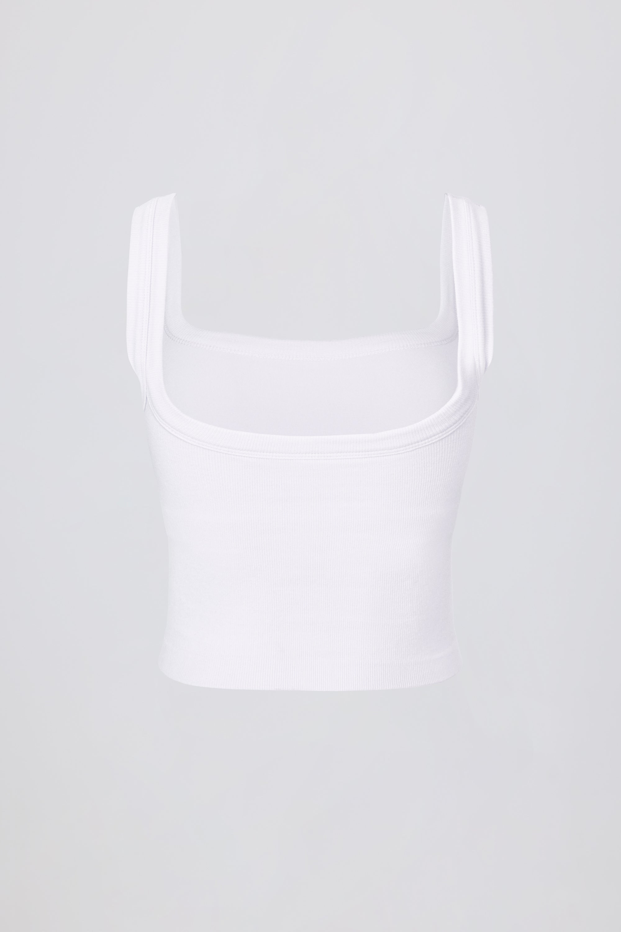 Seamless Soft Rib Square-Neck Tank Top in White