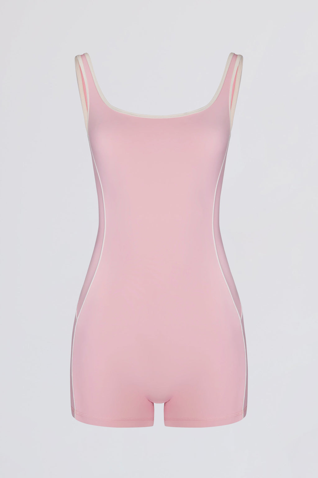 Soft Active Backless Contrast Unitard in Powder Pink