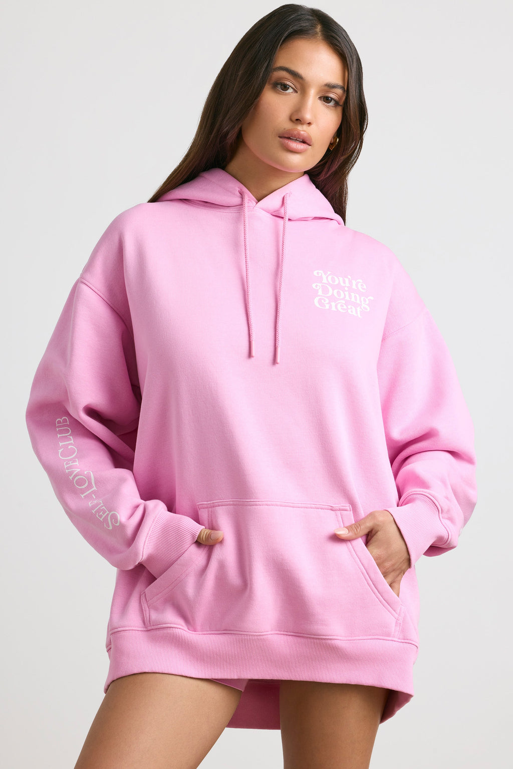 Soft Cotton Jersey Oversized Hoodie in Bubblegum Pink