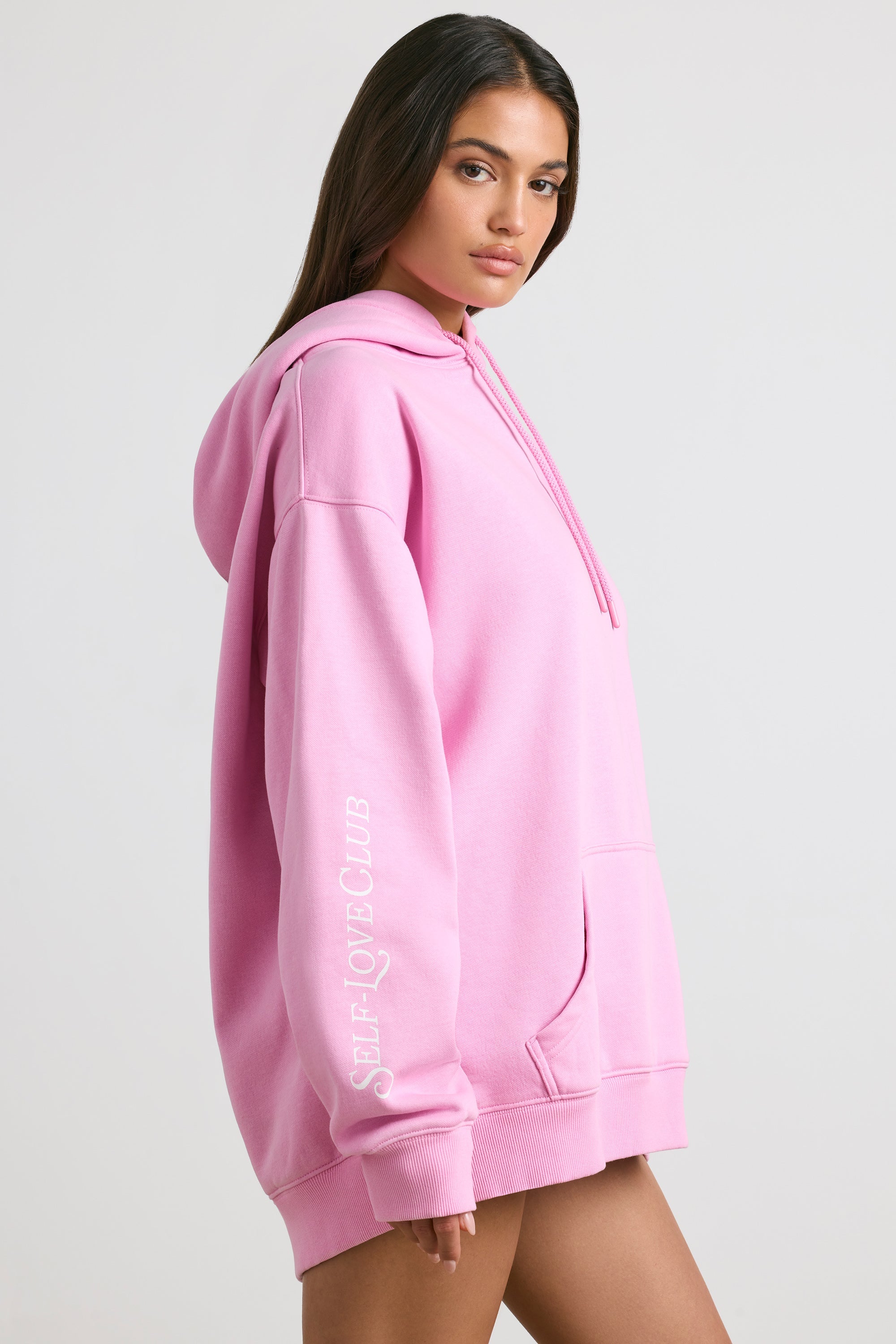 Soft Cotton Jersey Oversized Hoodie in Bubblegum Pink
