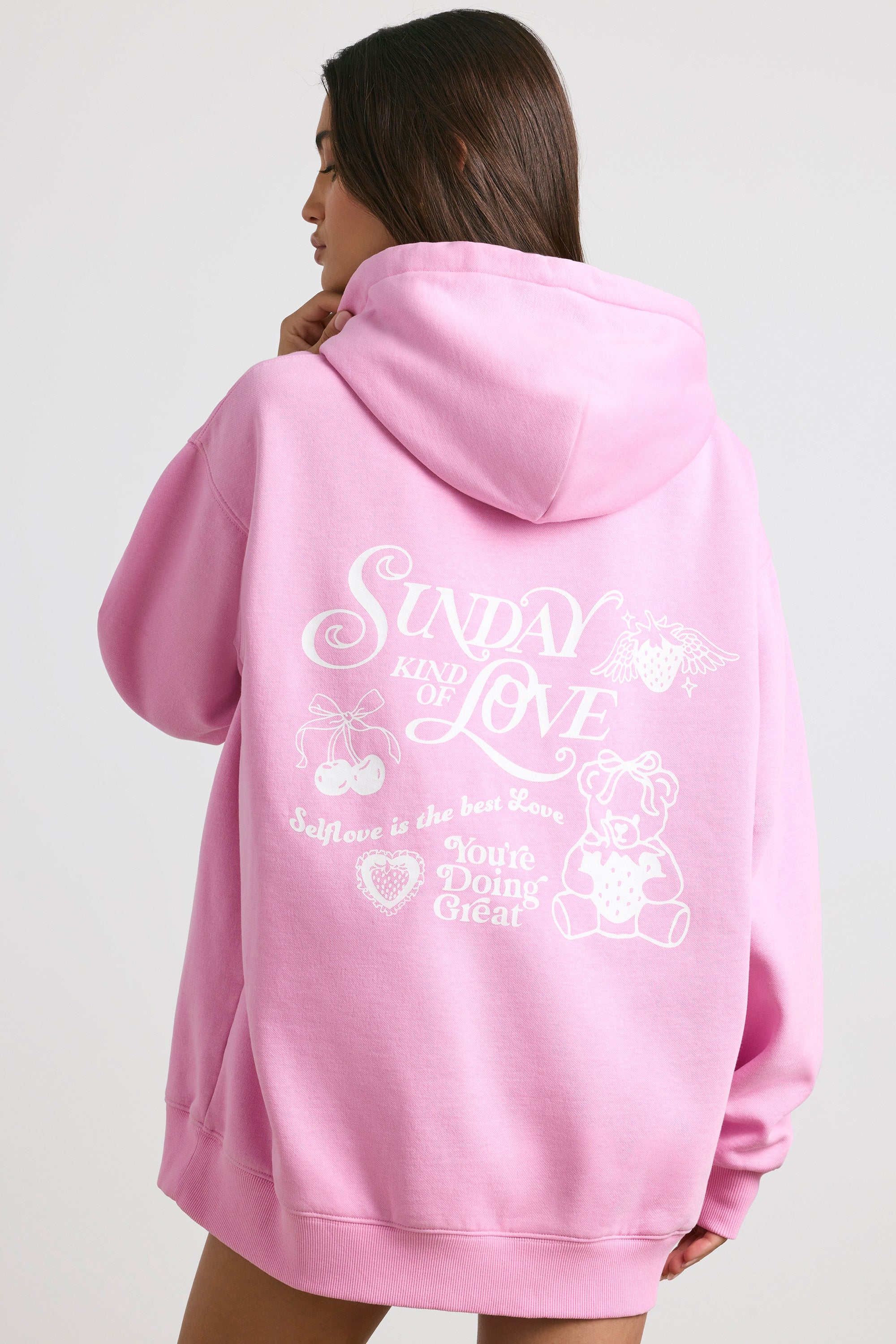 Soft Cotton Jersey Oversized Hoodie in Bubblegum Pink