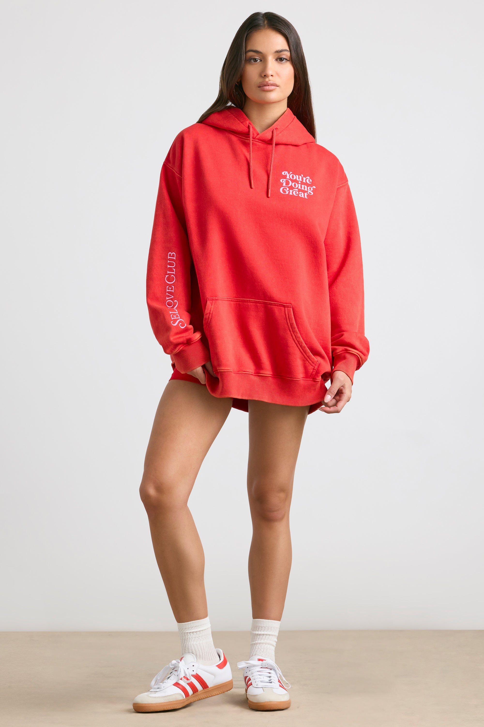 Soft Cotton Jersey Oversized Hoodie in Red