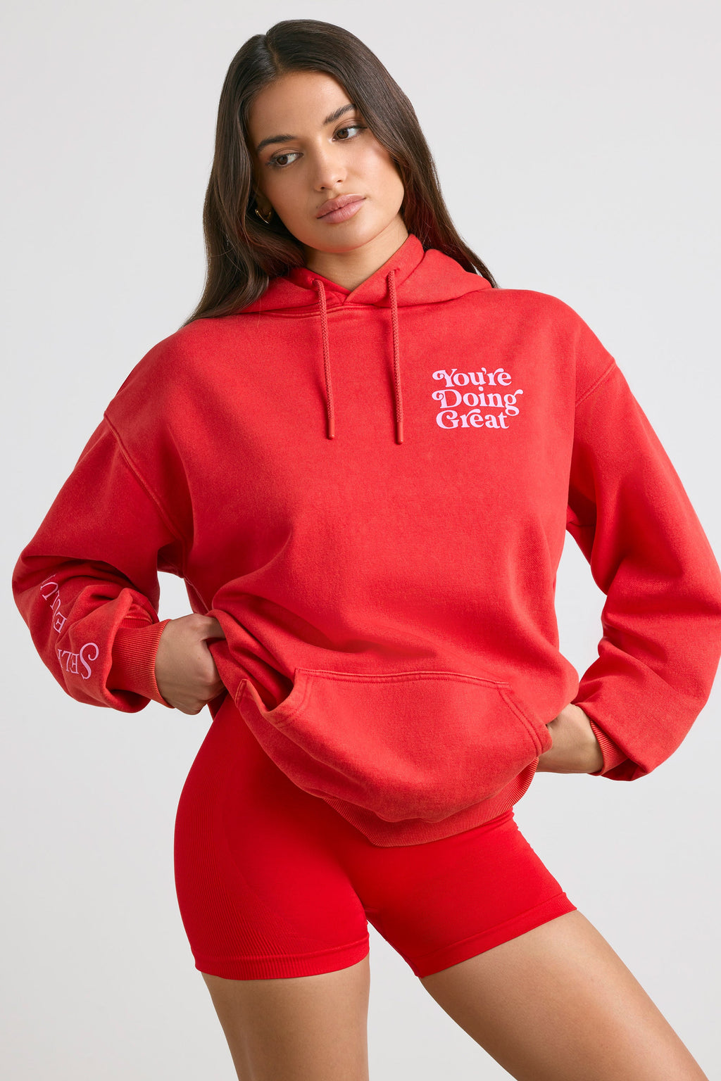 Soft Cotton Jersey Oversized Hoodie in Red