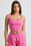 Brushed Jersey Corset Crop Top in Hot Pink