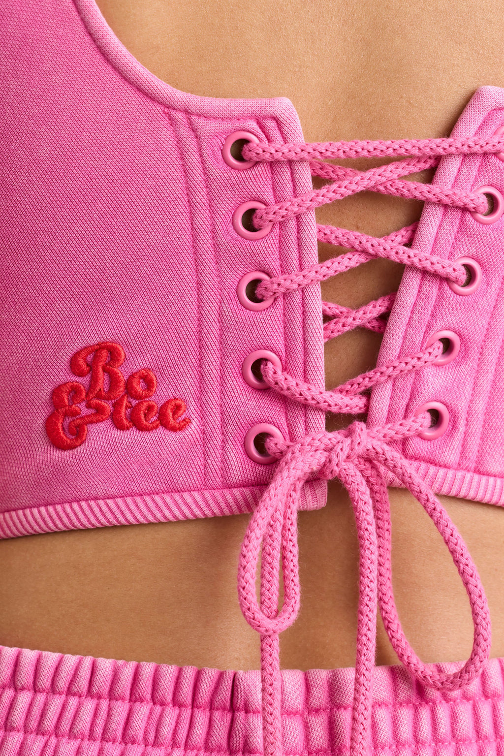 Brushed Jersey Corset Crop Top in Hot Pink