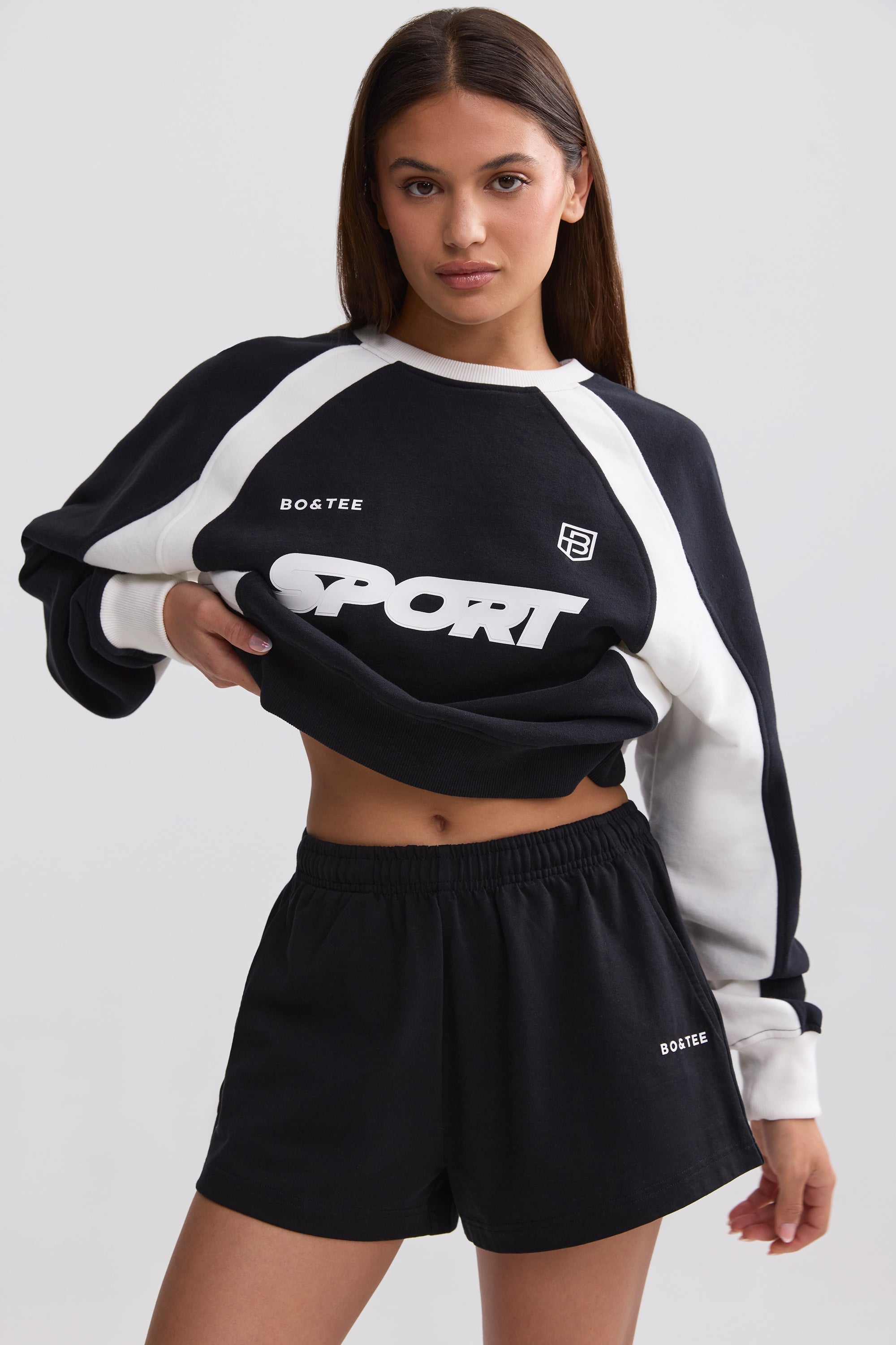 Soft Cotton Jersey Elasticated Mini Shorts in Black