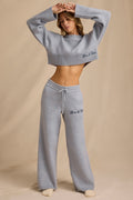Ribbed Knit Mid-Rise Wide-Leg Joggers in Soft Blue
