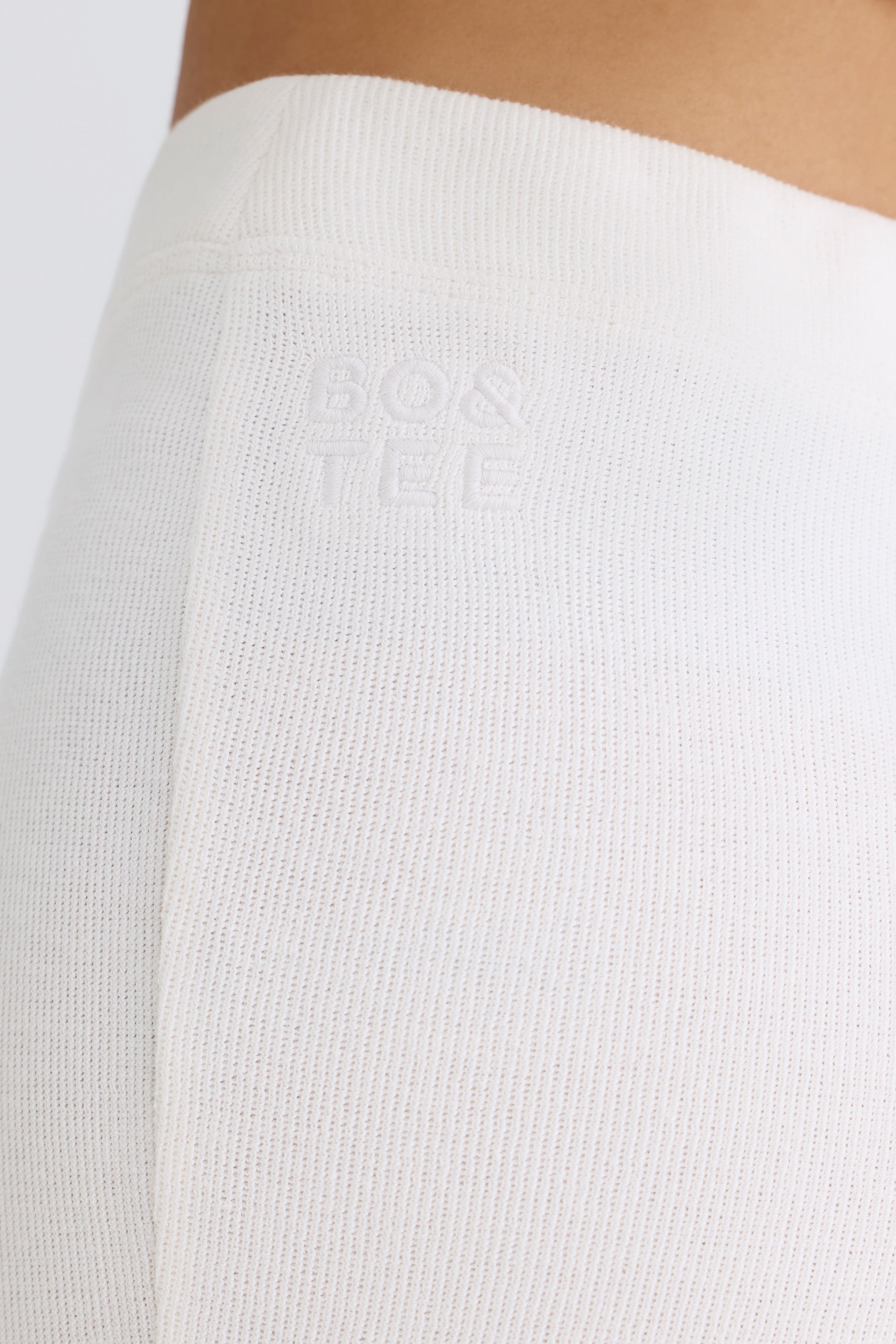 Textured Cotton Jersey Flared Trousers in White