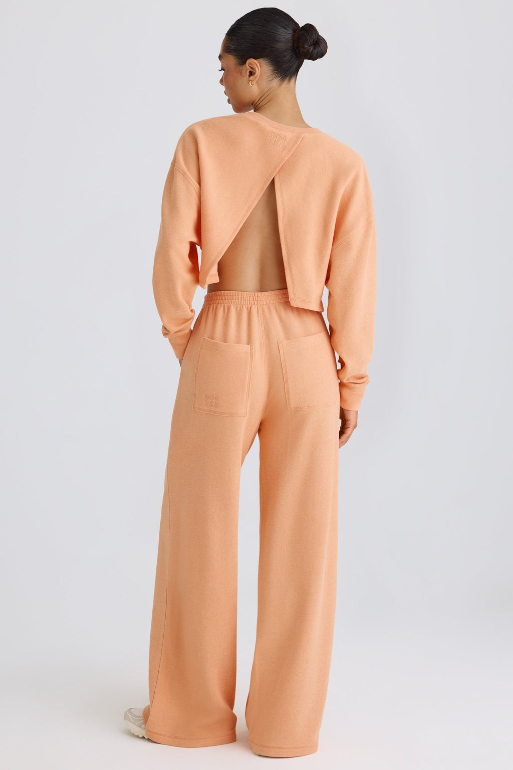 Textured Cotton Jersey Straight-Leg Joggers in Peach