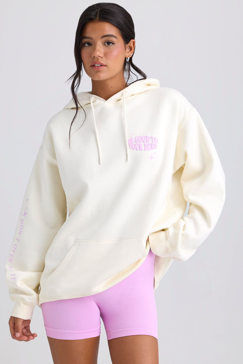 Heavyweight Brushed Fleece Oversized Hoodie in Egg Shell