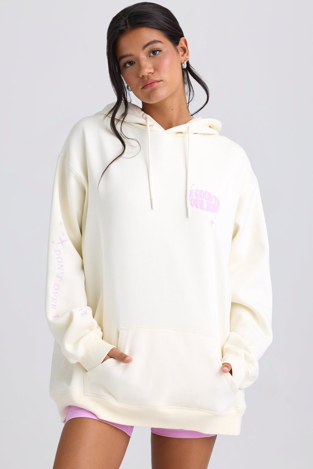Heavyweight Brushed Fleece Oversized Hoodie in Egg Shell