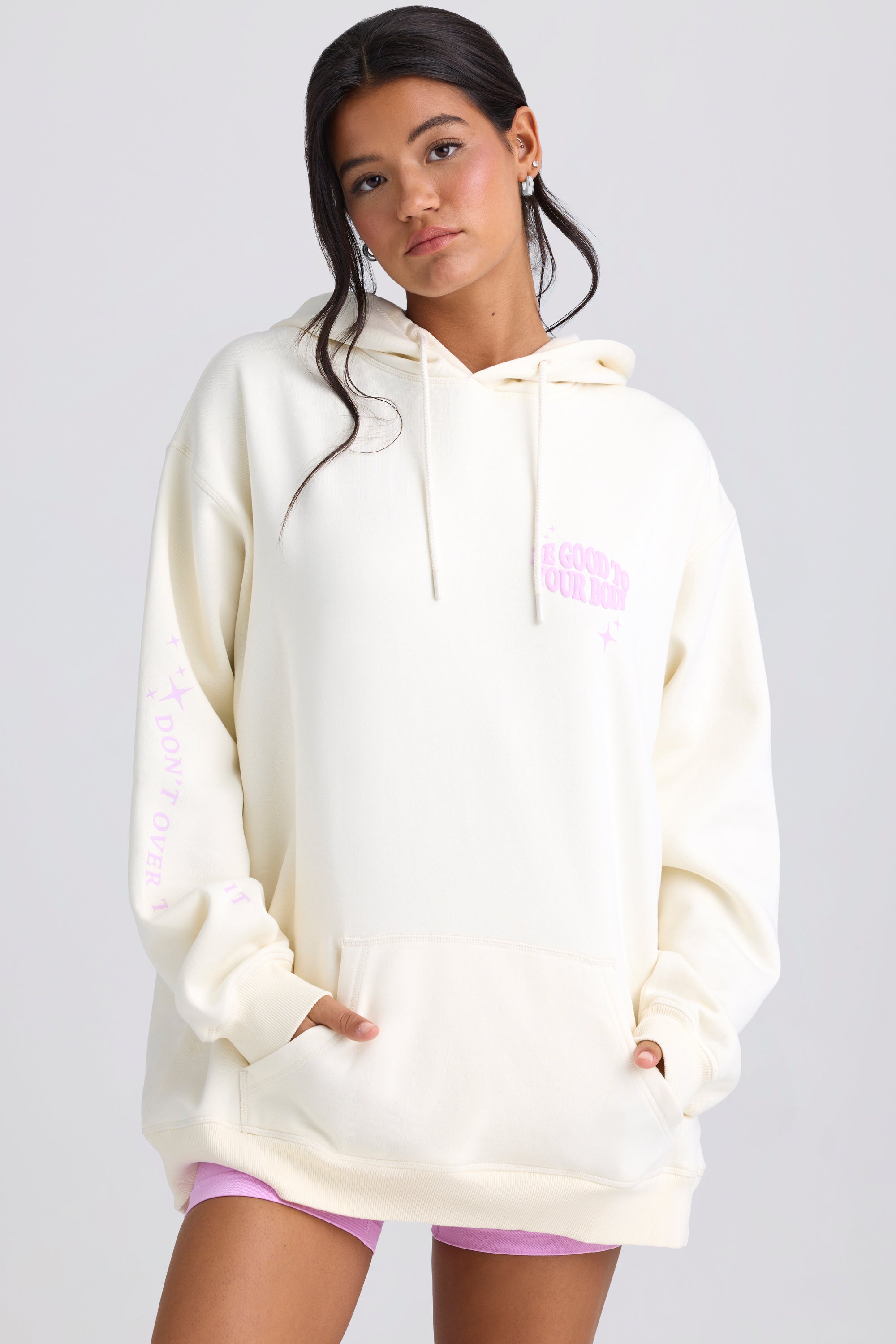 Heavyweight Brushed Fleece Oversized Hoodie in Egg Shell