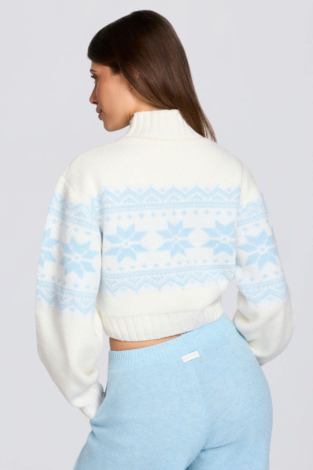 Jacquard-Knit Cropped Jumper in Ivory
