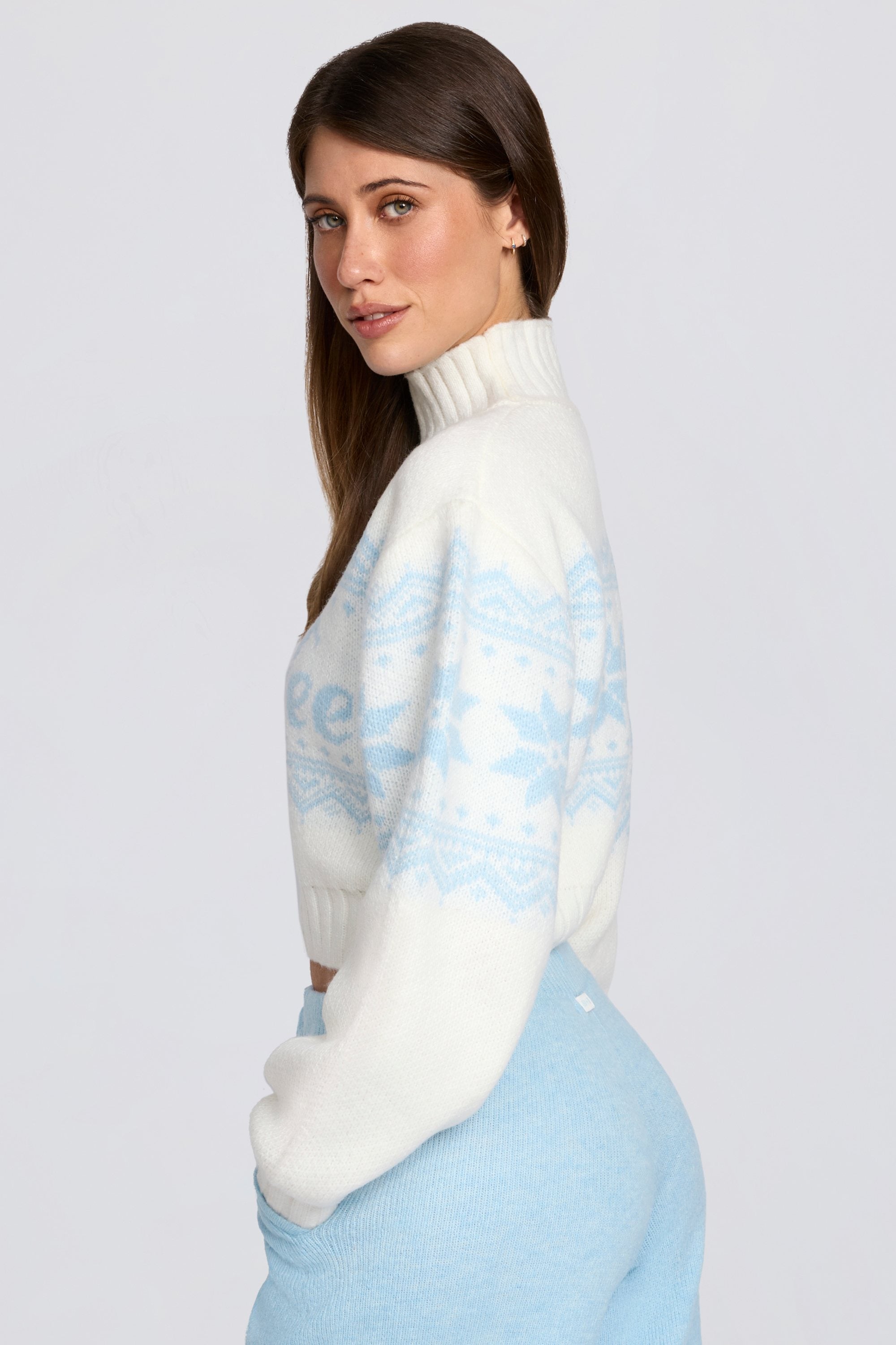 Jacquard-Knit Cropped Jumper in Ivory