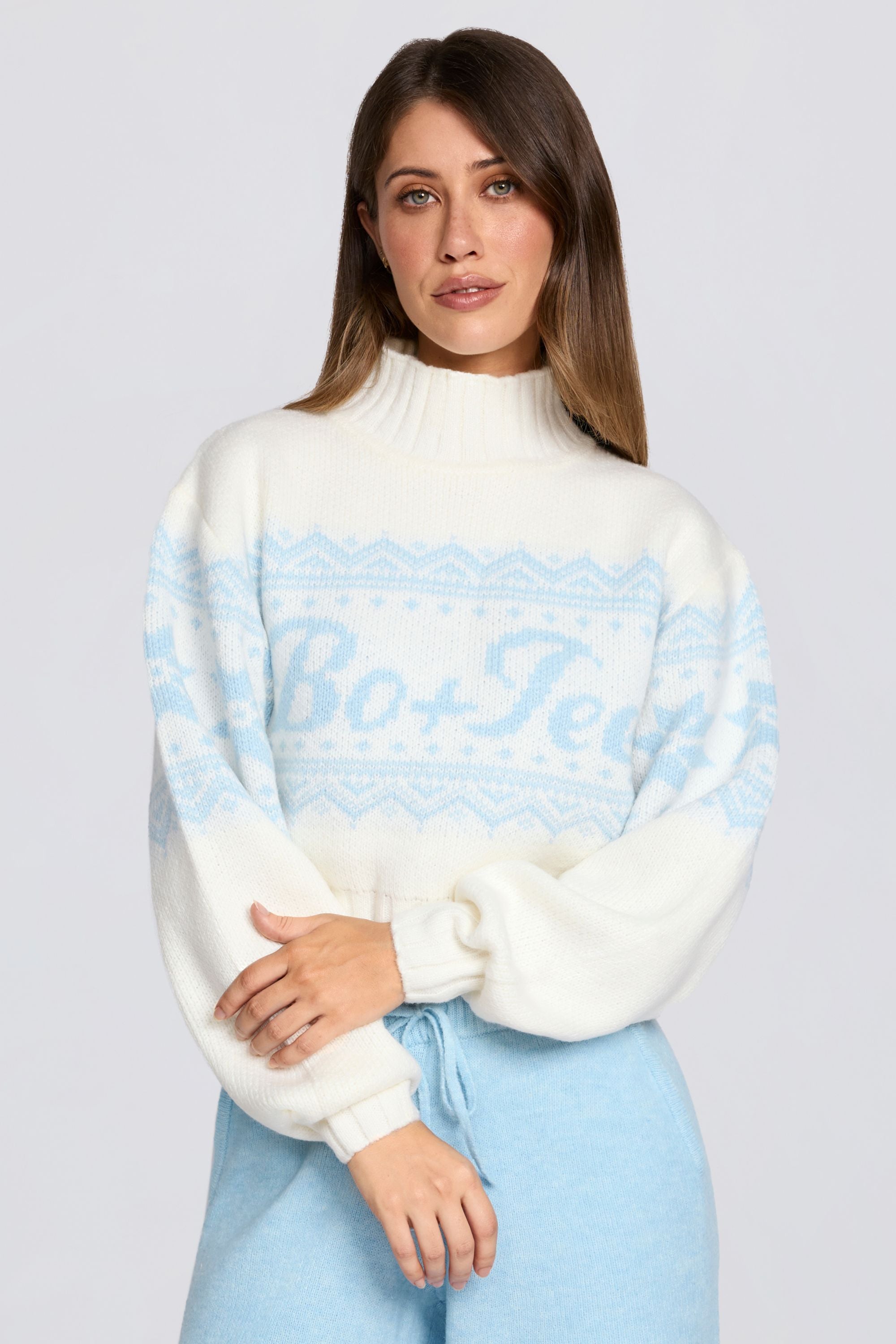 Jacquard-Knit Cropped Jumper in Ivory