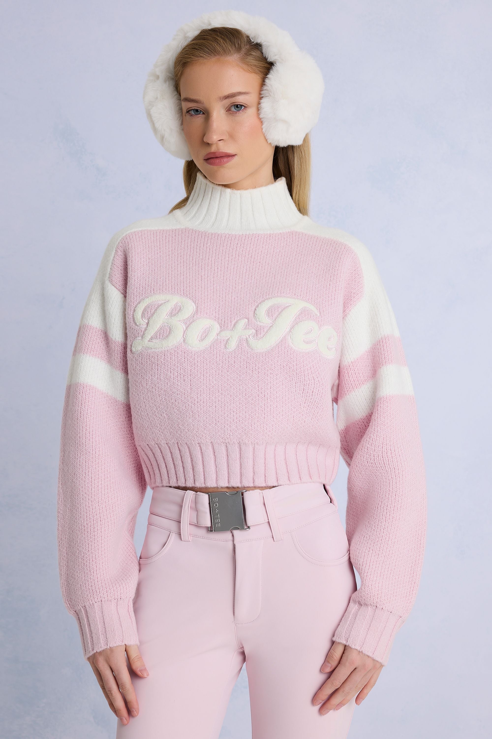 Knit Logo Cropped Jumper in Powder Pink