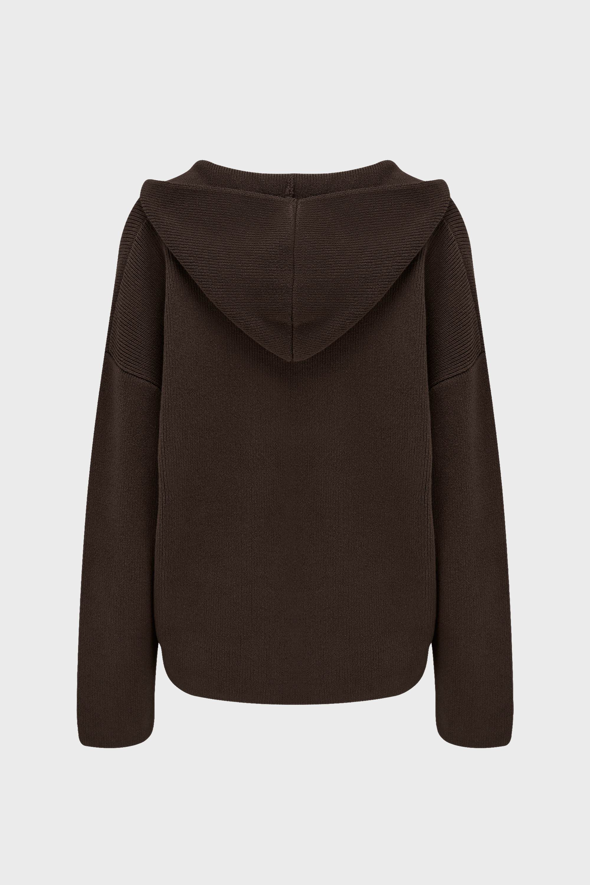 Ribbed Knit Oversized Hoodie in Pecan