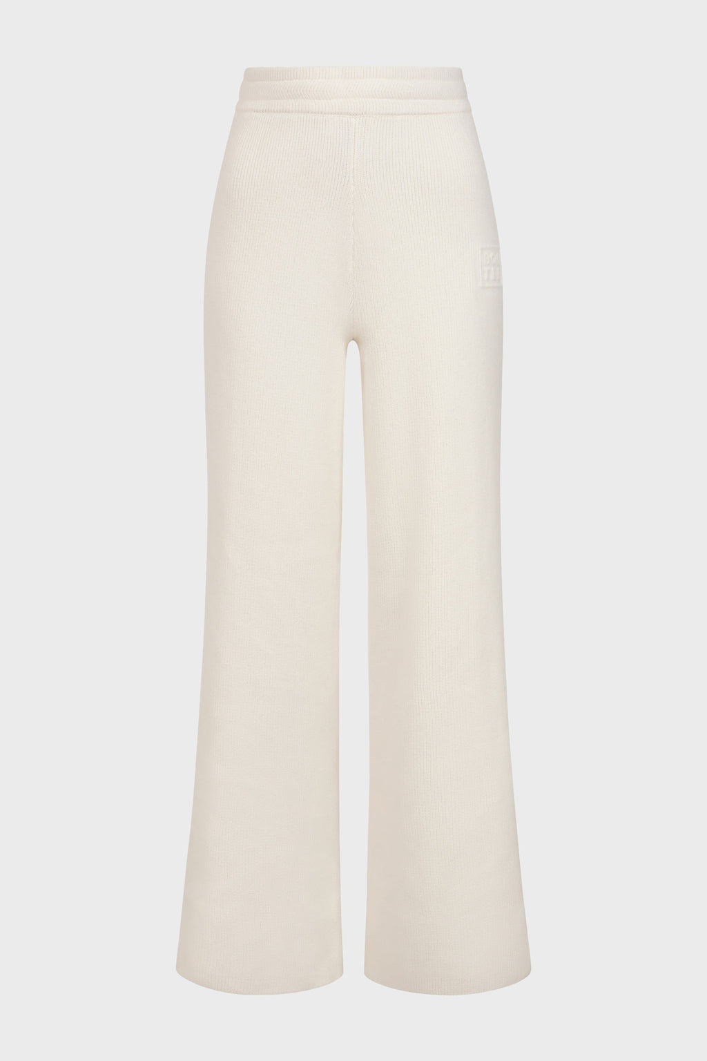 Ribbed Knit Wide-Leg Joggers in Ivory