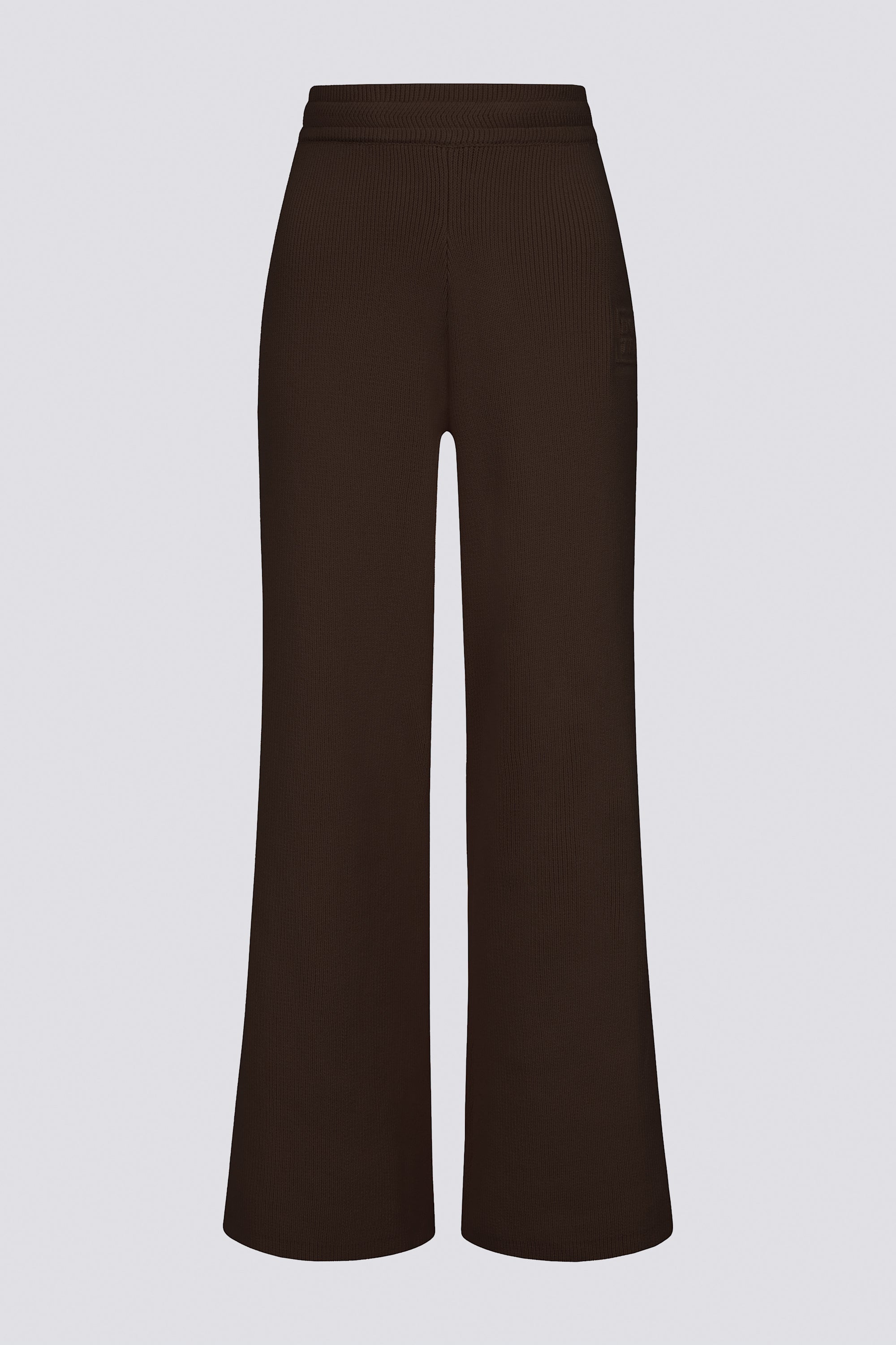 Ribbed Knit Wide-Leg Joggers in Pecan