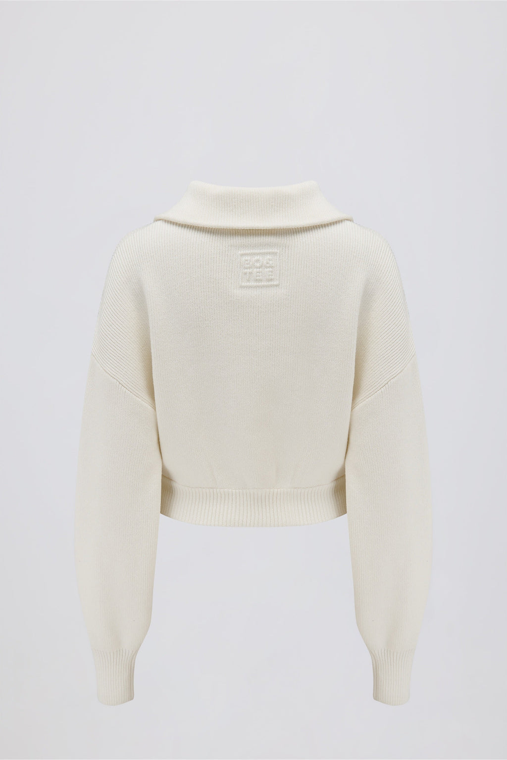 Ribbed Knit Zip-Up Cropped Sweatshirt in Ivory