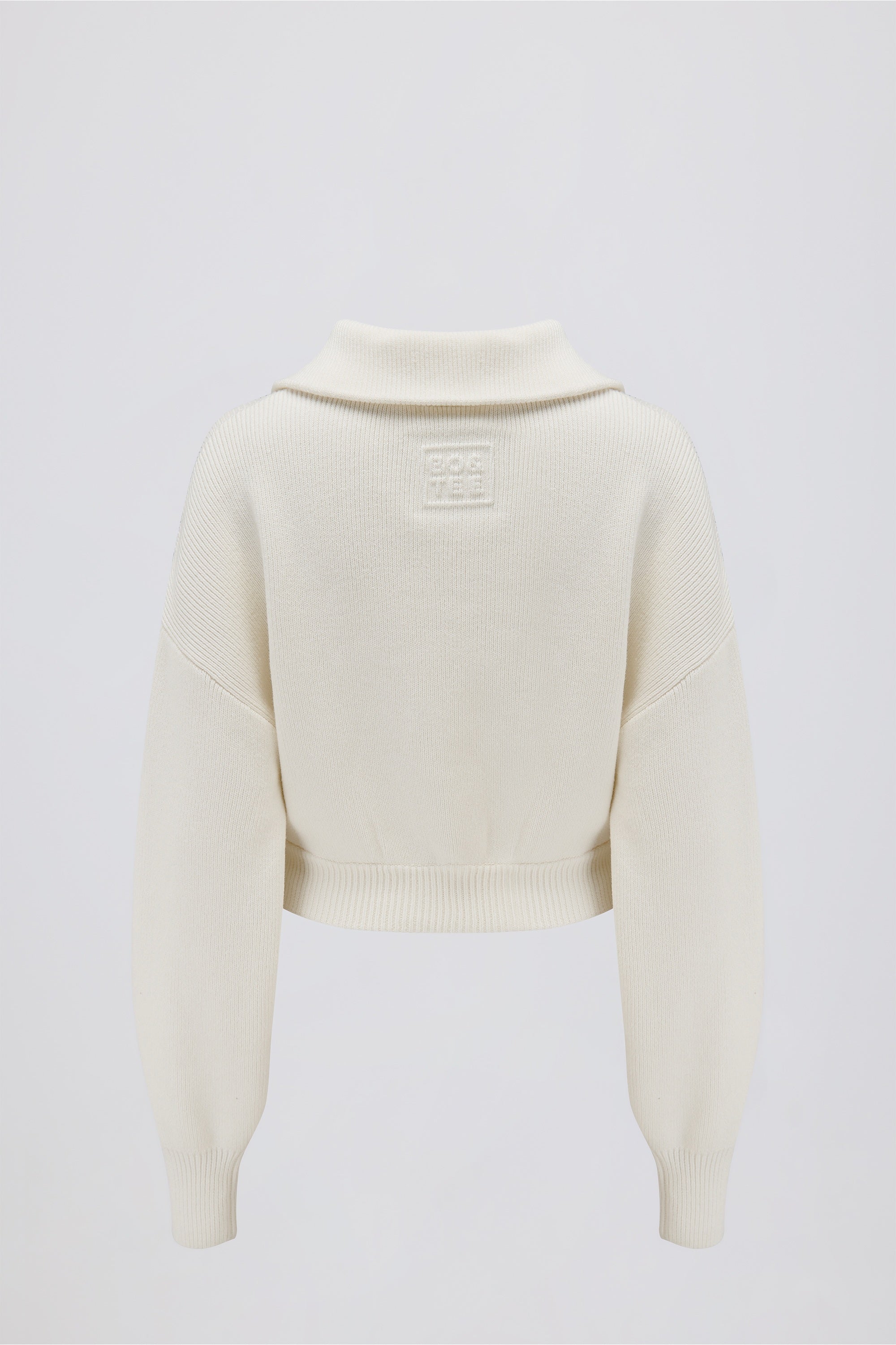 Ribbed Knit Zip-Up Cropped Sweatshirt in Ivory