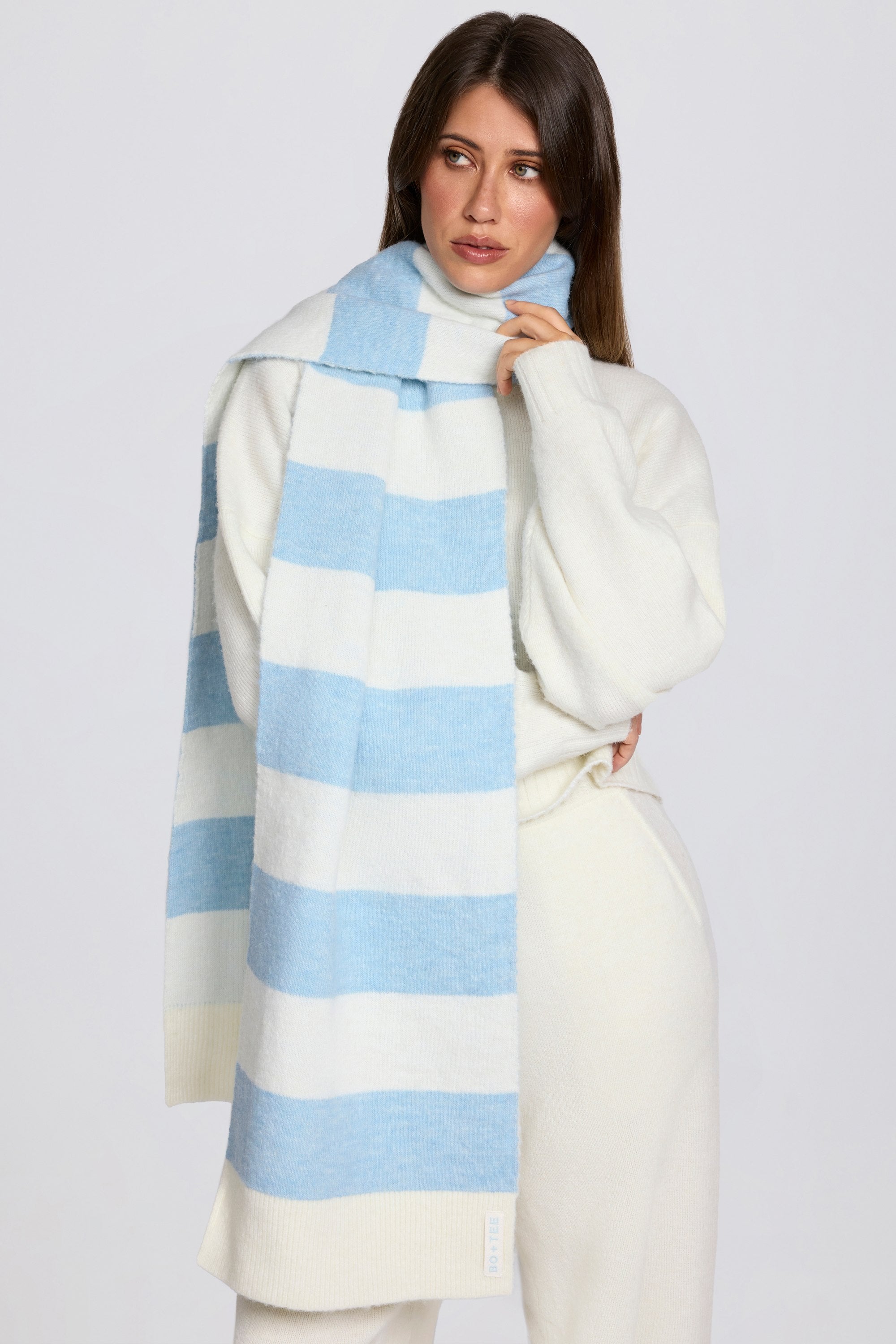 Knit Striped Scarf in Powder Blue