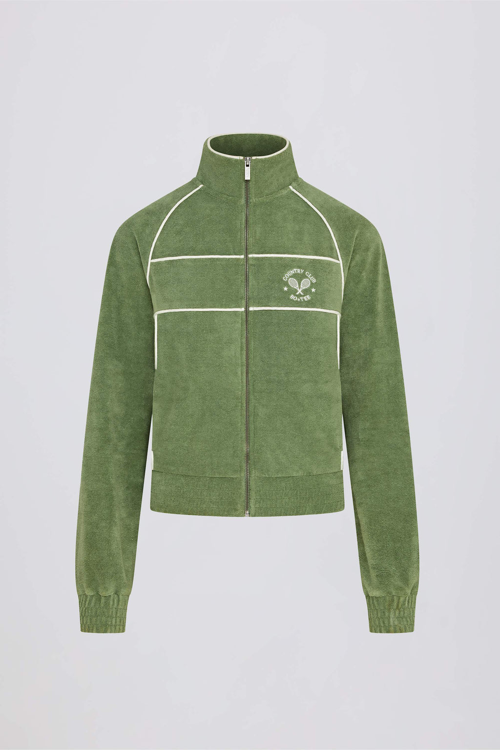 Terry Towelling Zip-Up Cropped Sweatshirt in Green