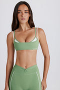 Soft Active Twist-Back Layered Sports Bra in Green