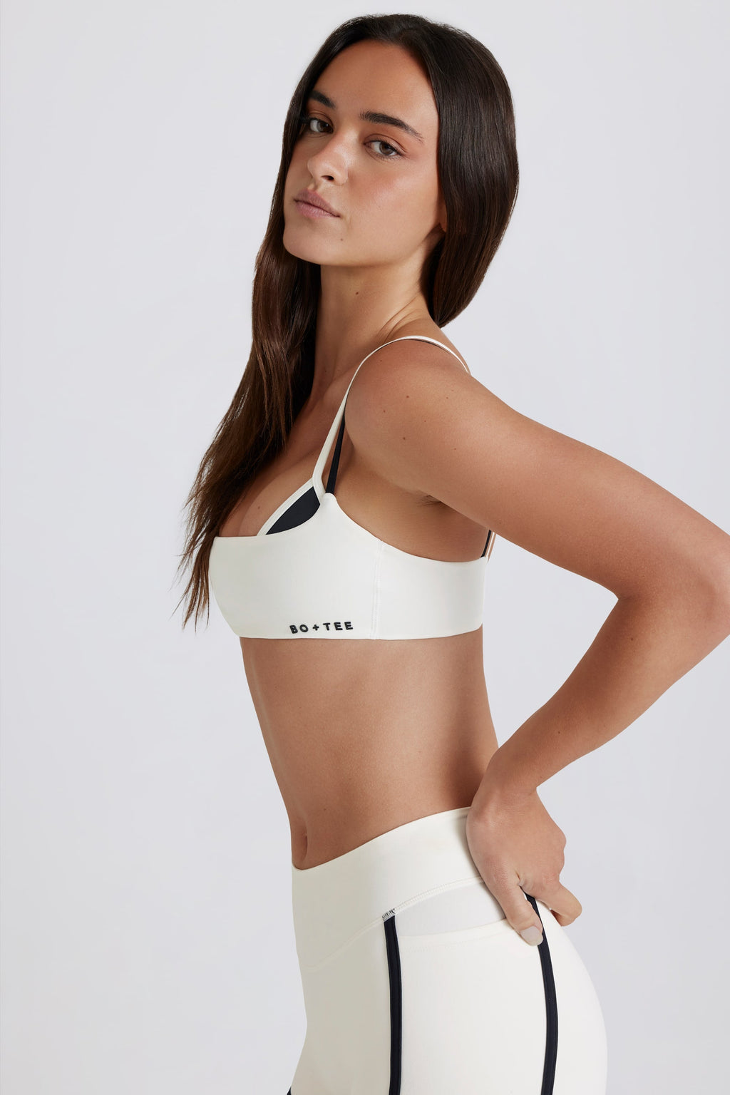 Soft Active Twist-Back Layered Sports Bra in Ivory