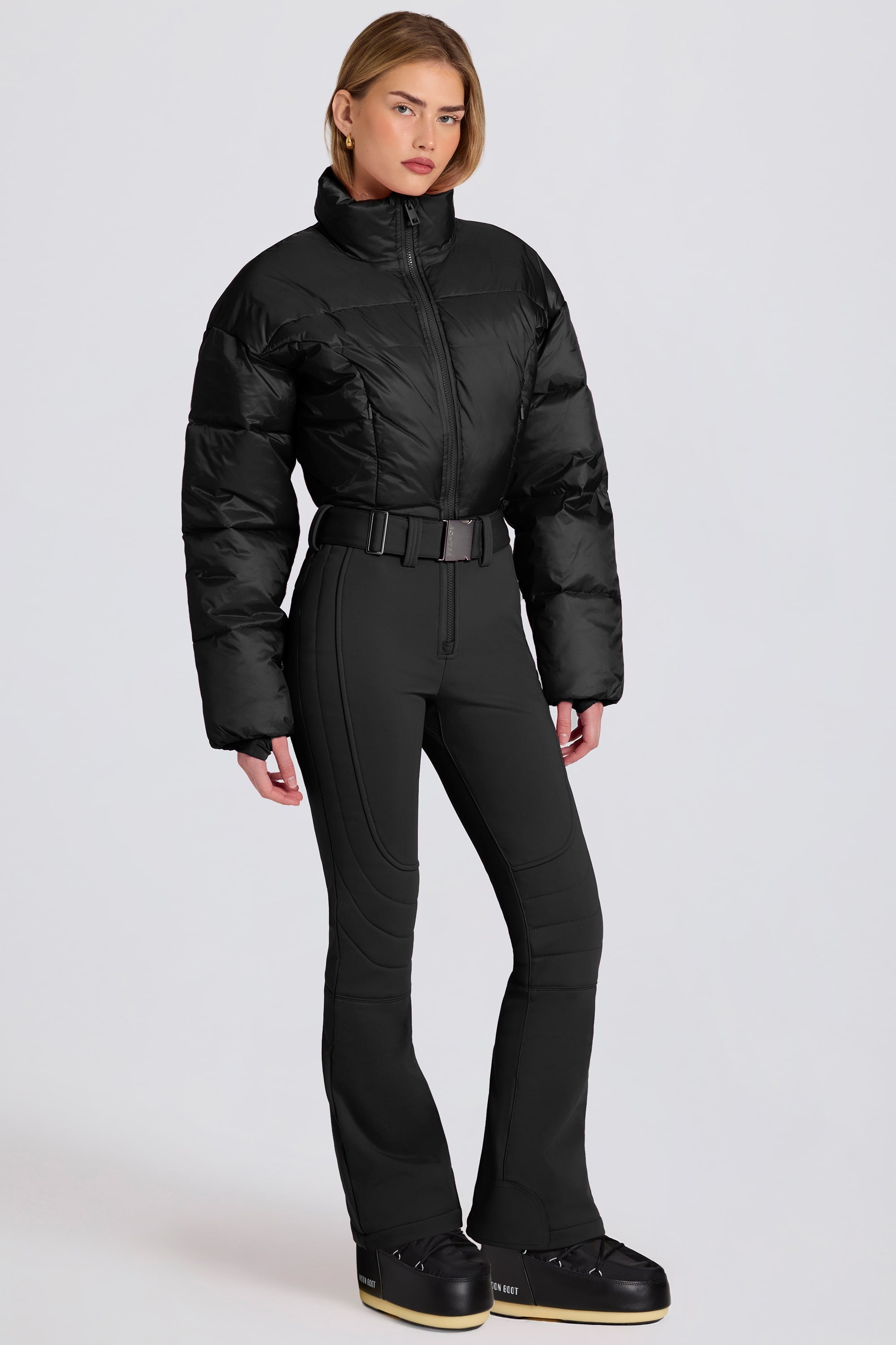 Waterproof Padded Belted Ski Suit in Black