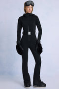 Waterproof Hooded Fitted Ski Suit in Black