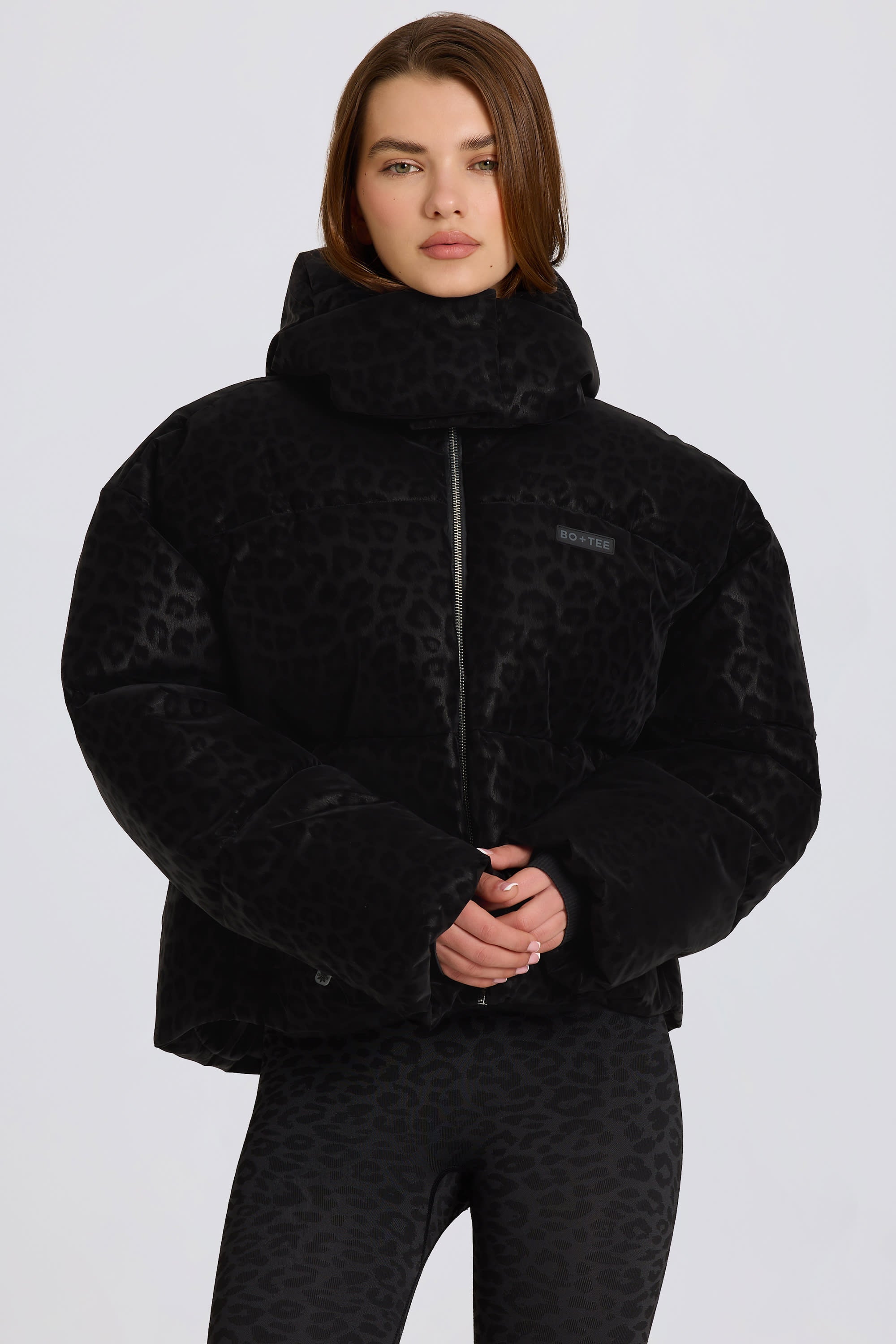 Waterproof Cropped Oversized Ski Jacket in Black