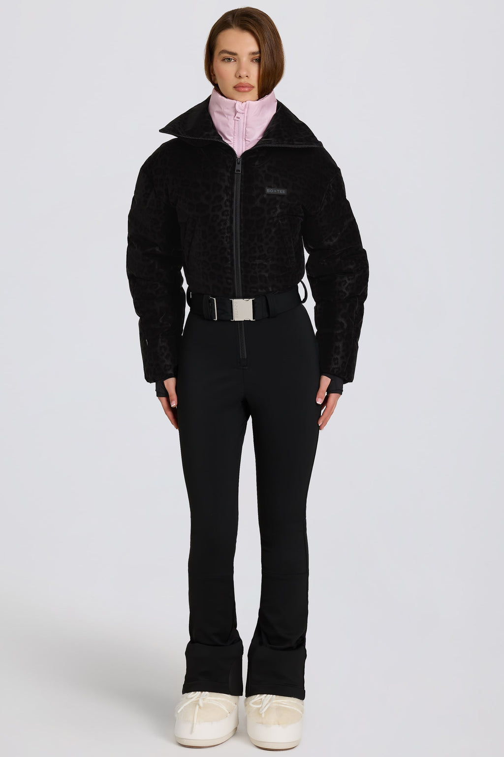 Waterproof Belted Layered Ski Suit in Black