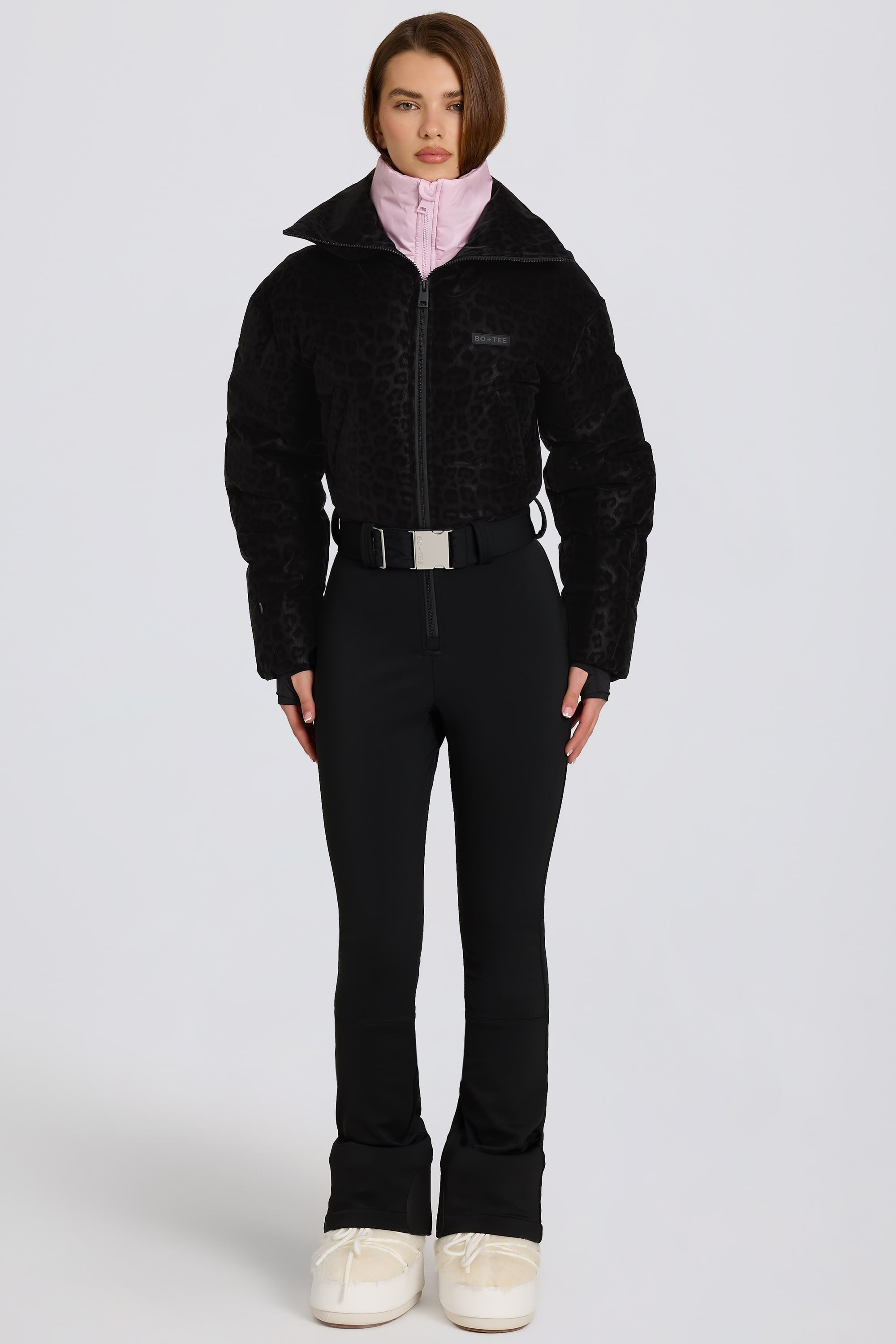 Waterproof Belted Layered Ski Suit in Black