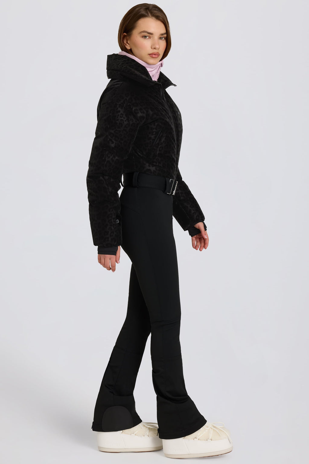 Waterproof Belted Layered Ski Suit in Black