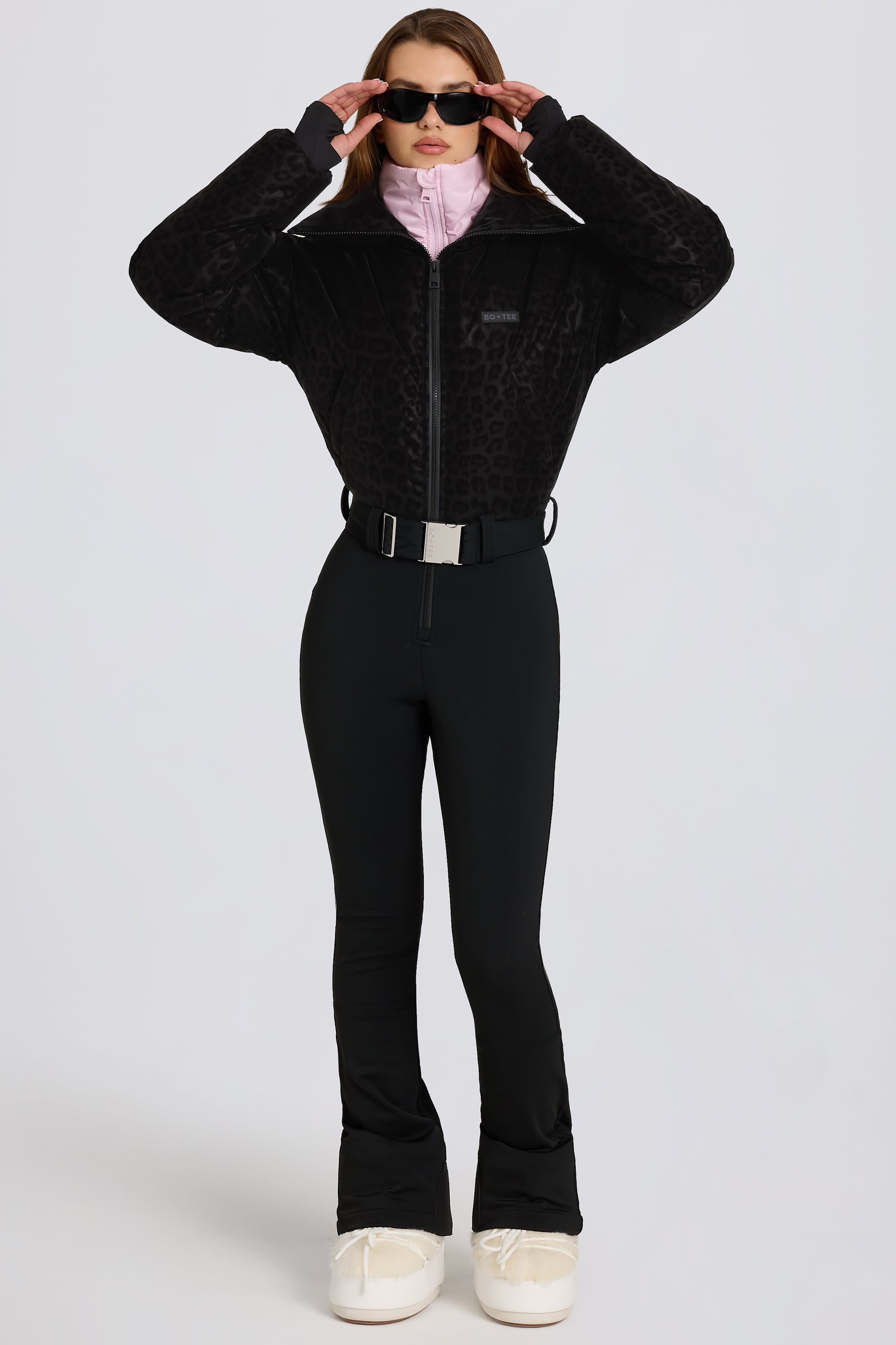 Waterproof Belted Layered Ski Suit in Black