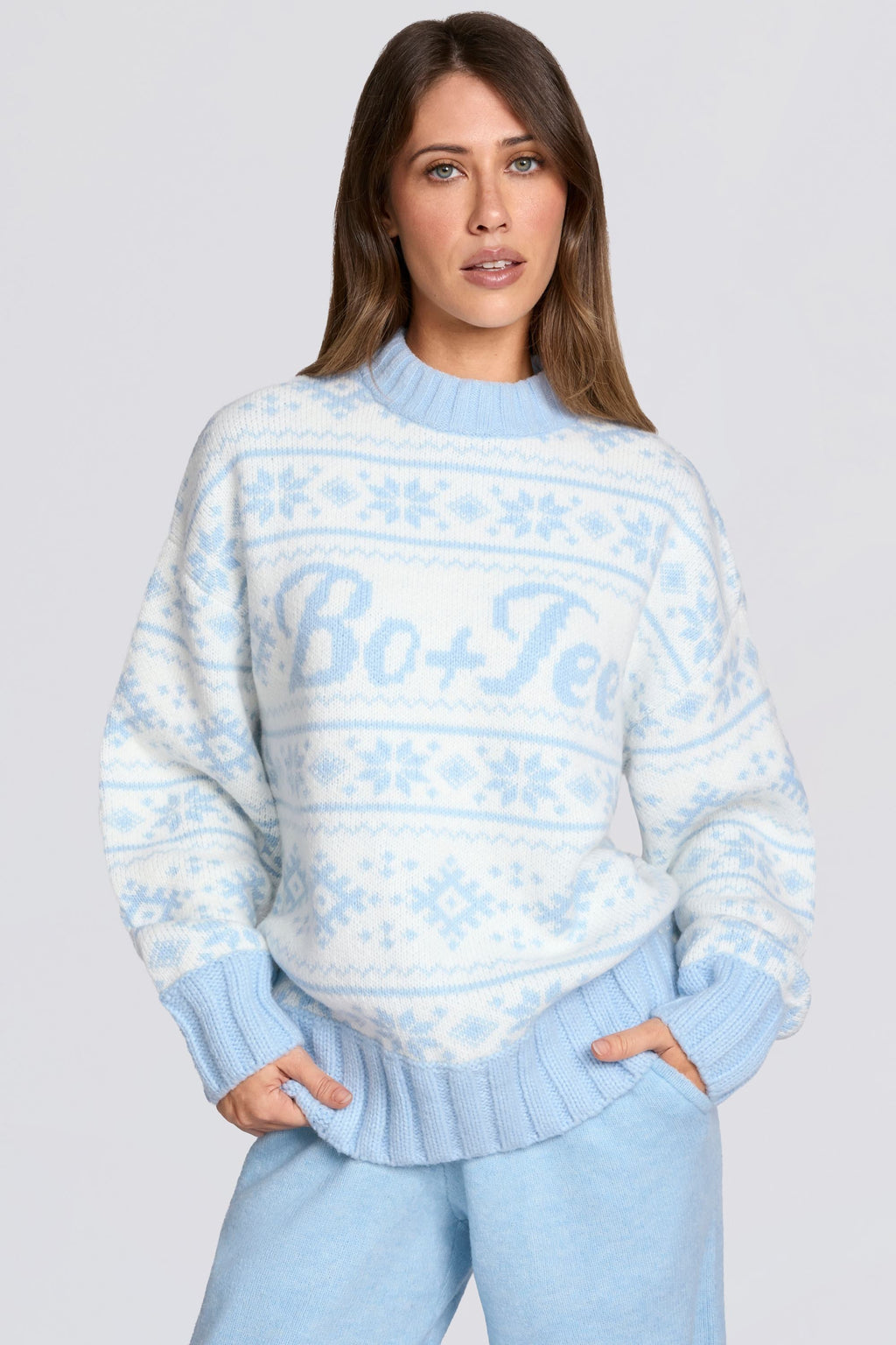 Jacquard-Knit Oversized Jumper in Powder Blue
