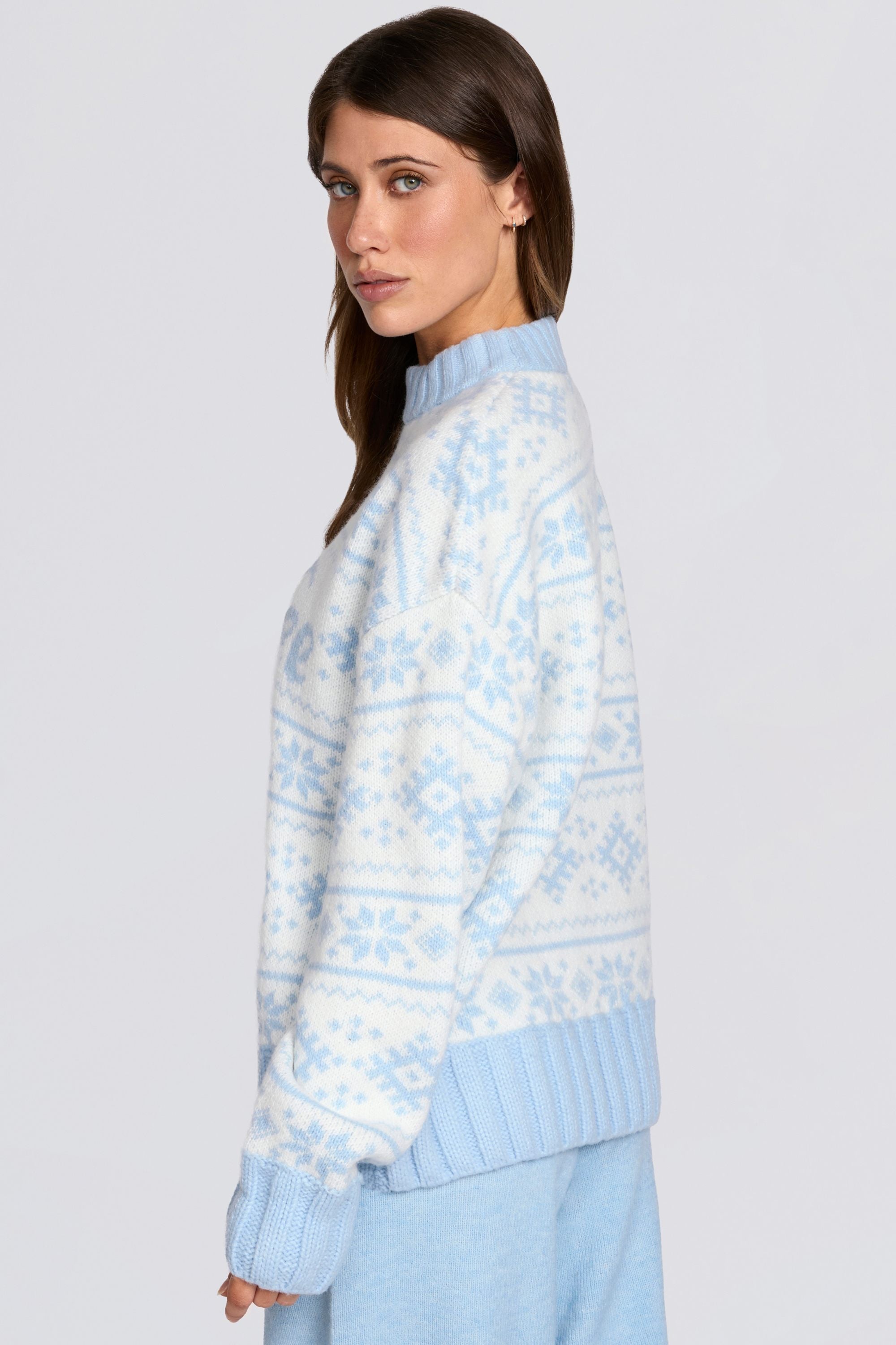 Jacquard-Knit Oversized Jumper in Powder Blue